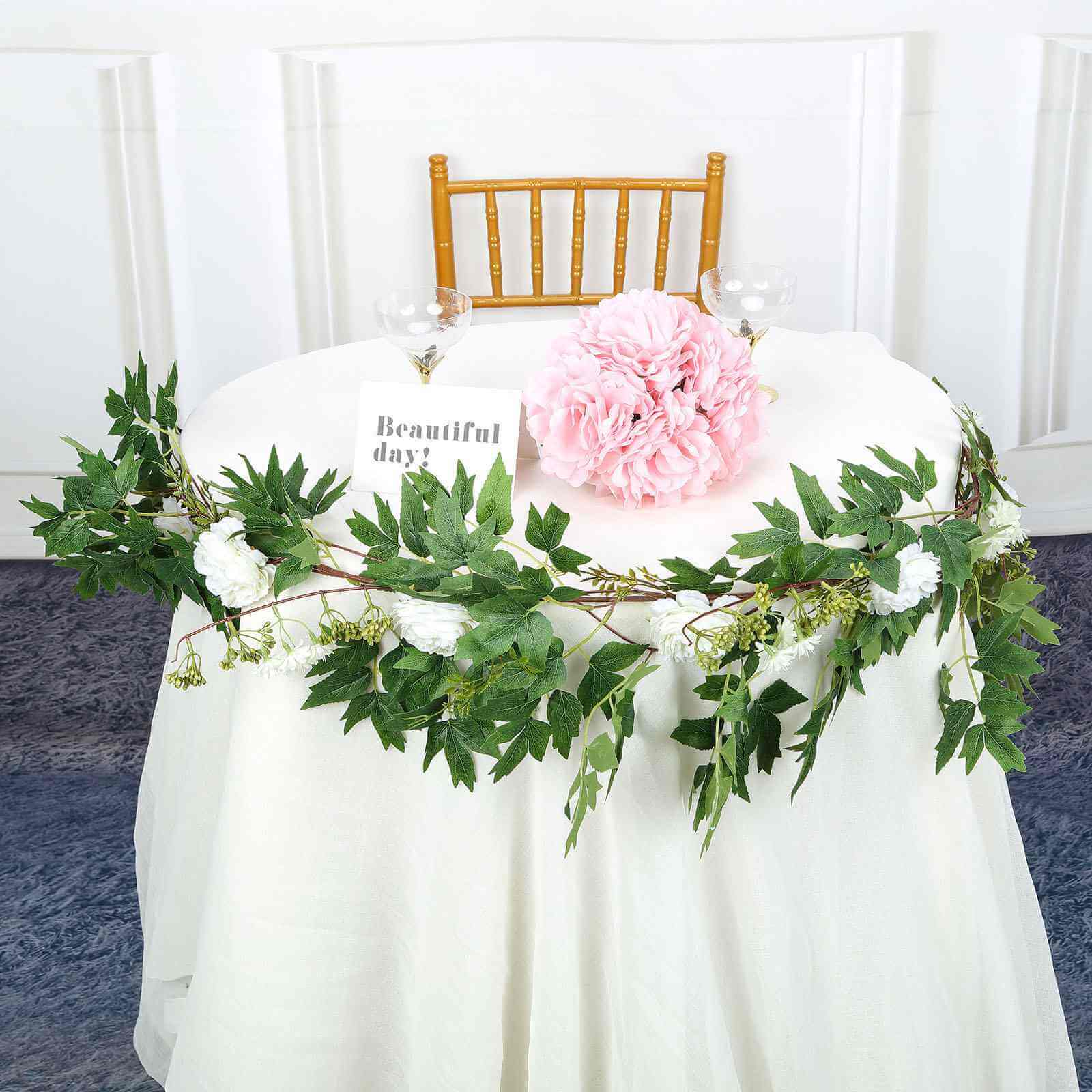 6ft White Artificial Silk Peony Foliage Hanging Flower Garland Vine