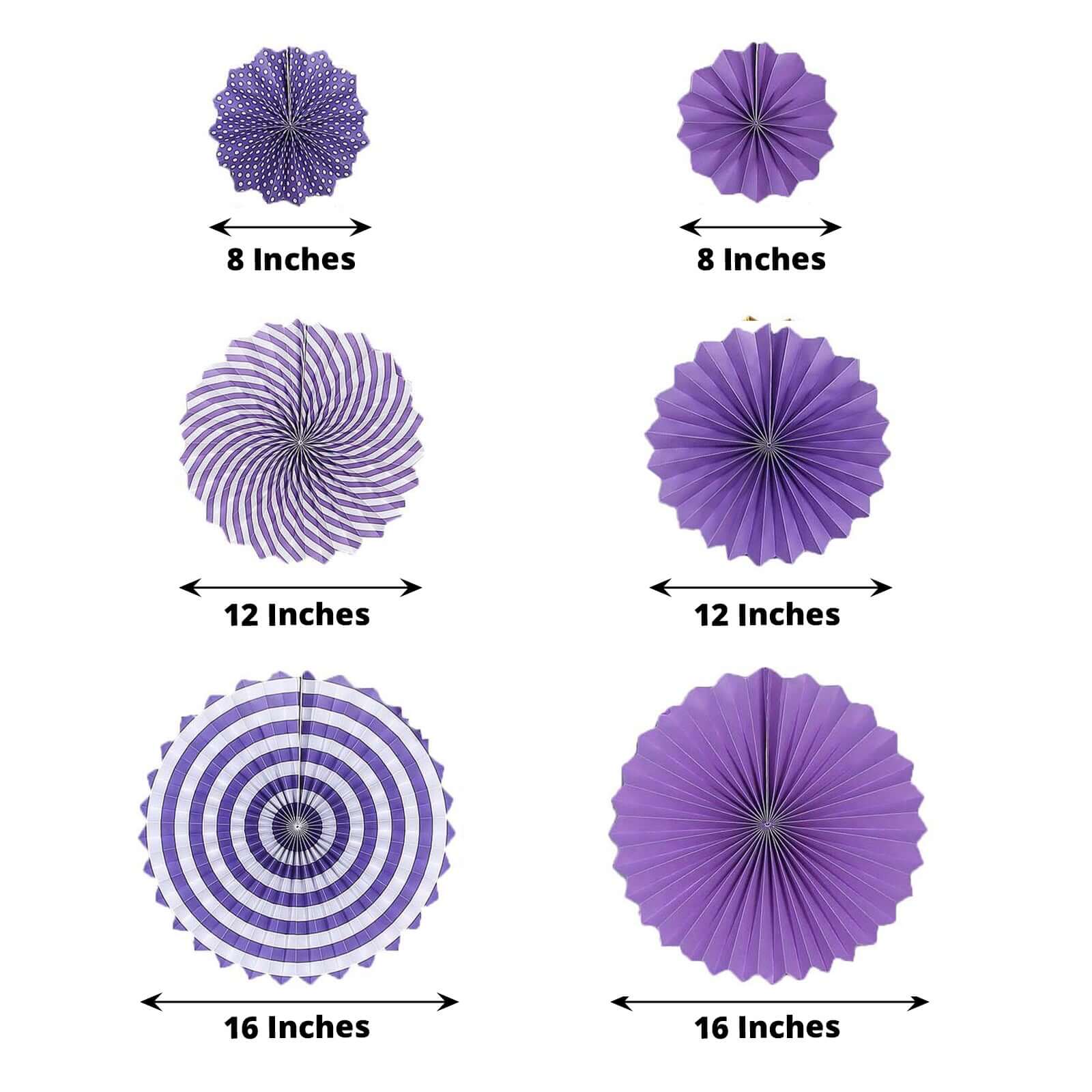 Set of 6 Purple Hanging Paper Fan Decorations, Pinwheel Wall Backdrop Party Kit - 8, 12, 16