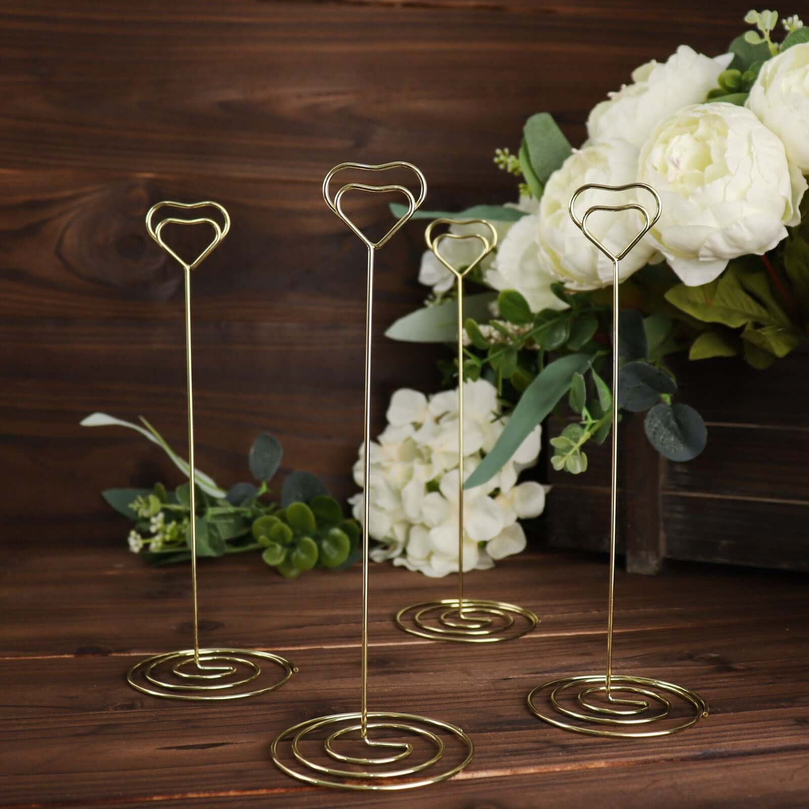 10-Pack Metal Card Holder Stands Heart Design Gold - Table Number Stands and Wedding Place Card Menu Clips 8