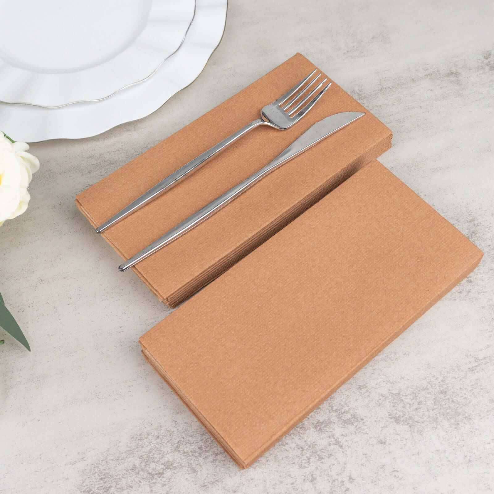 20-Pack Paper Linen-Like Napkins Terracotta (Rust) - Disposable Hygienic Airlaid Guest Towels 8.5x4