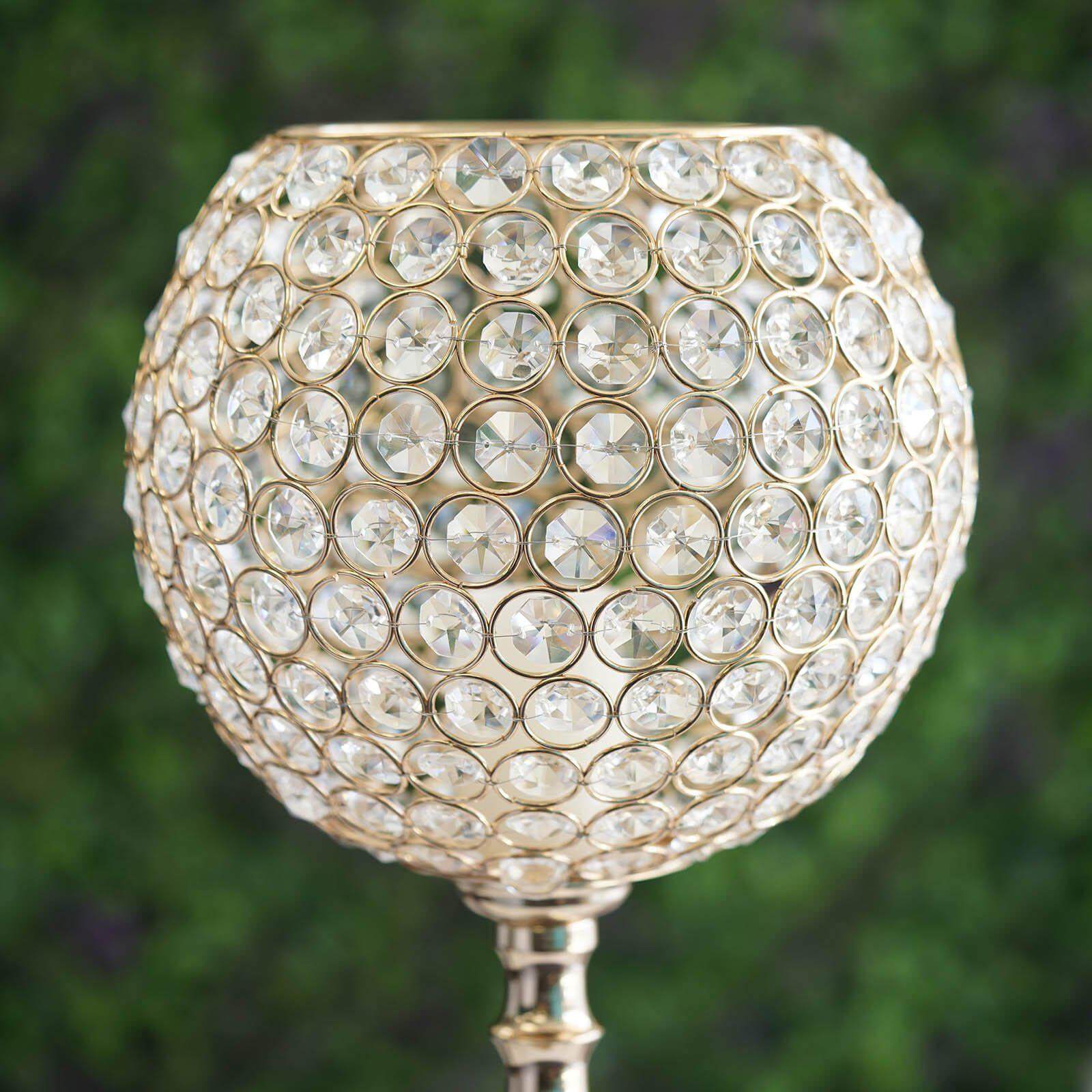 Acrylic Crystal Beaded Goblet Candle Holder Gold - Exquisite Flower Ball Centerpiece Stand for High-End Event Styling 30