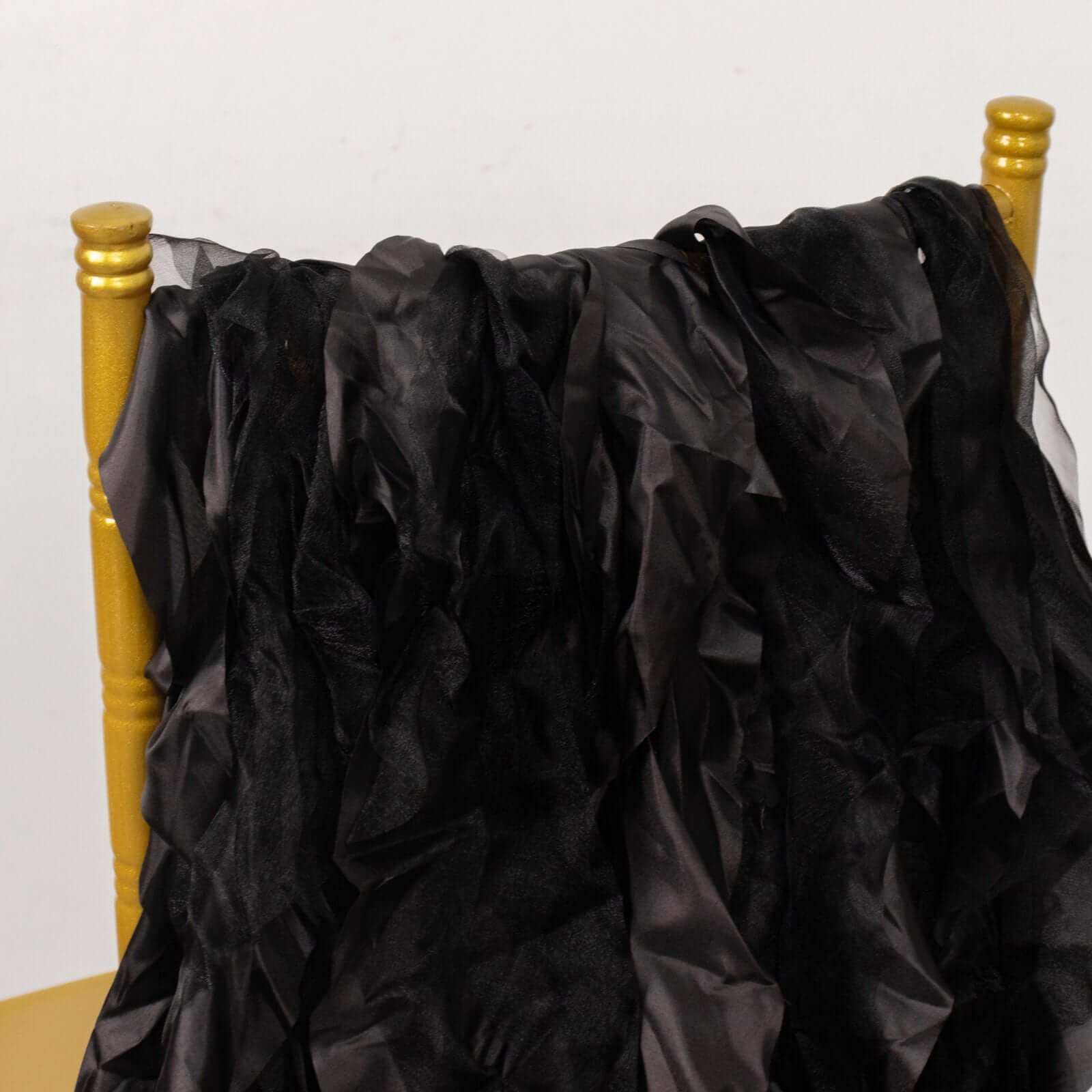 5 Pack Chiffon Satin Chair Sashes Black - Easy to Install Lustrous Ruffled Curly Willow Wedding Chair Decorations