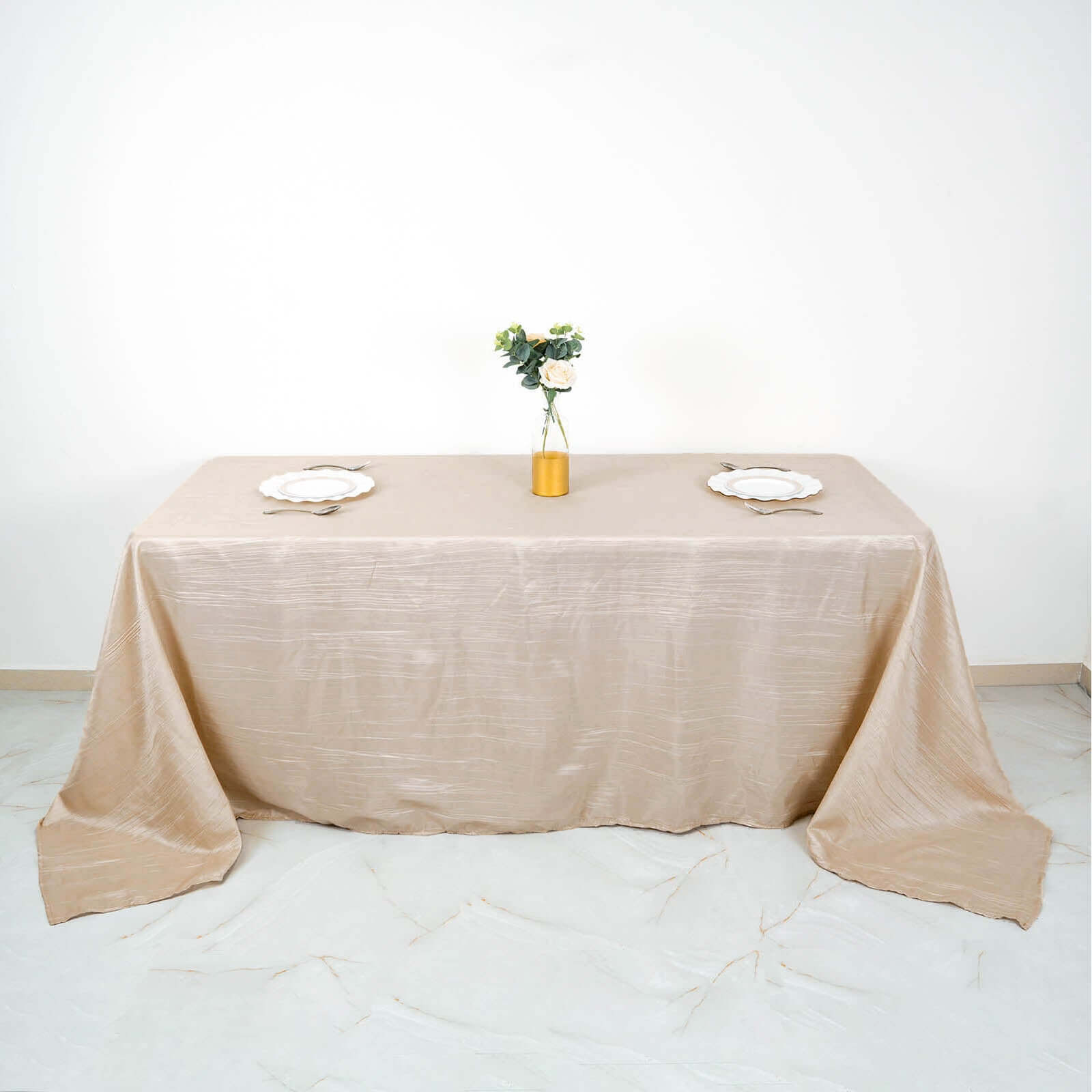 Taffeta 90x132 Rectangle Tablecloth Beige - Seamless Accordion Crinkle Table Cover