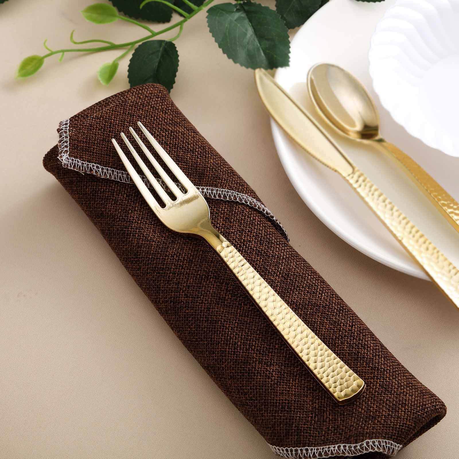 24-Pack Plastic Forks with Hammered Style Gold - Heavy Duty Disposable Silverware 7