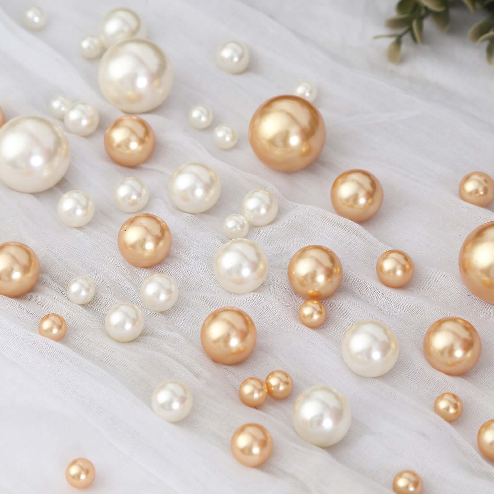 200Pcs Assorted Pearl Beads Vase Fillers in Off White and Gold - Lustrous DIY Craft Bead Set