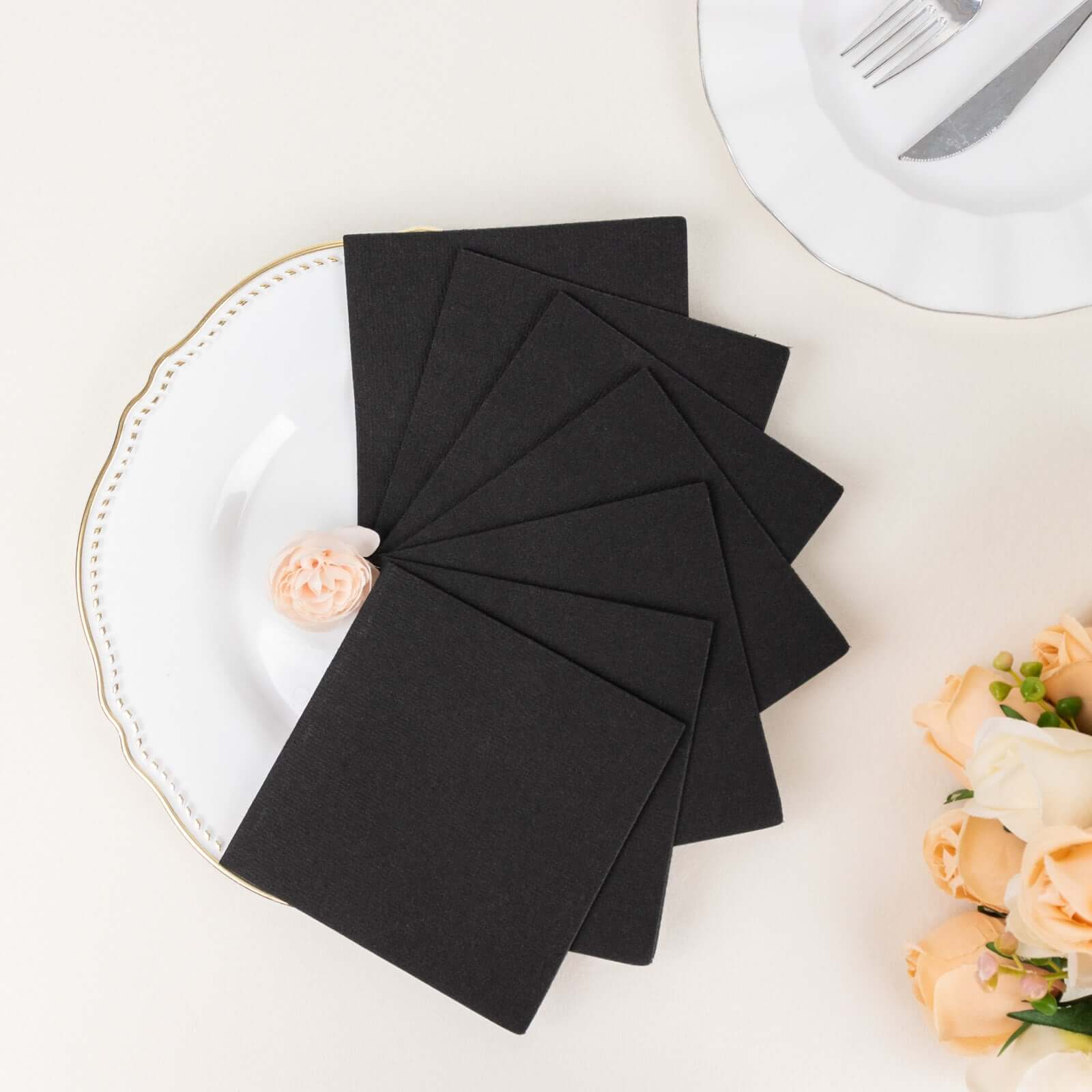 20-Pack Paper Linen-Like Cocktail Napkins Black - Disposable 5x5 Airlaid Soft Napkins for Events