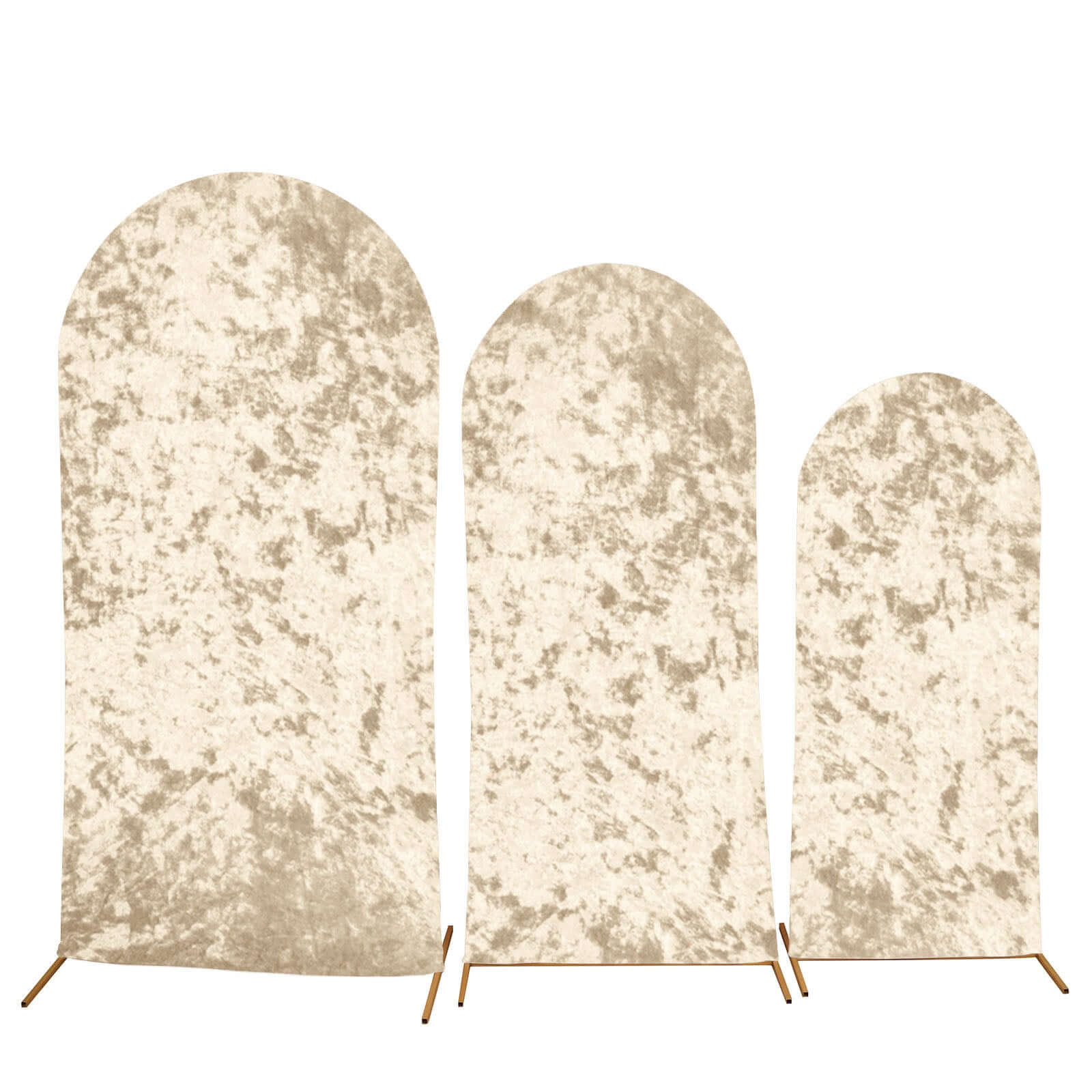 Set of 3 Champagne Crushed Velvet Chiara Backdrop Stand Covers For Round Top Wedding Arches - 5ft, 6ft, 7ft