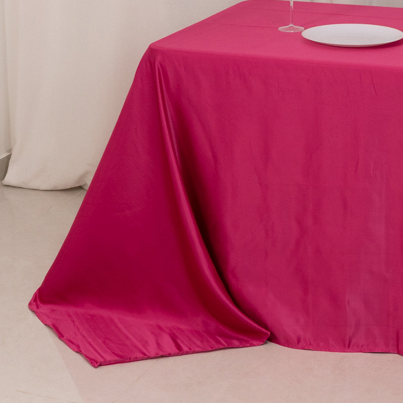 Lamour Satin 90x156 Rectangle Tablecloth Fuchsia - Luxurious, Soft Seamless Table Cover