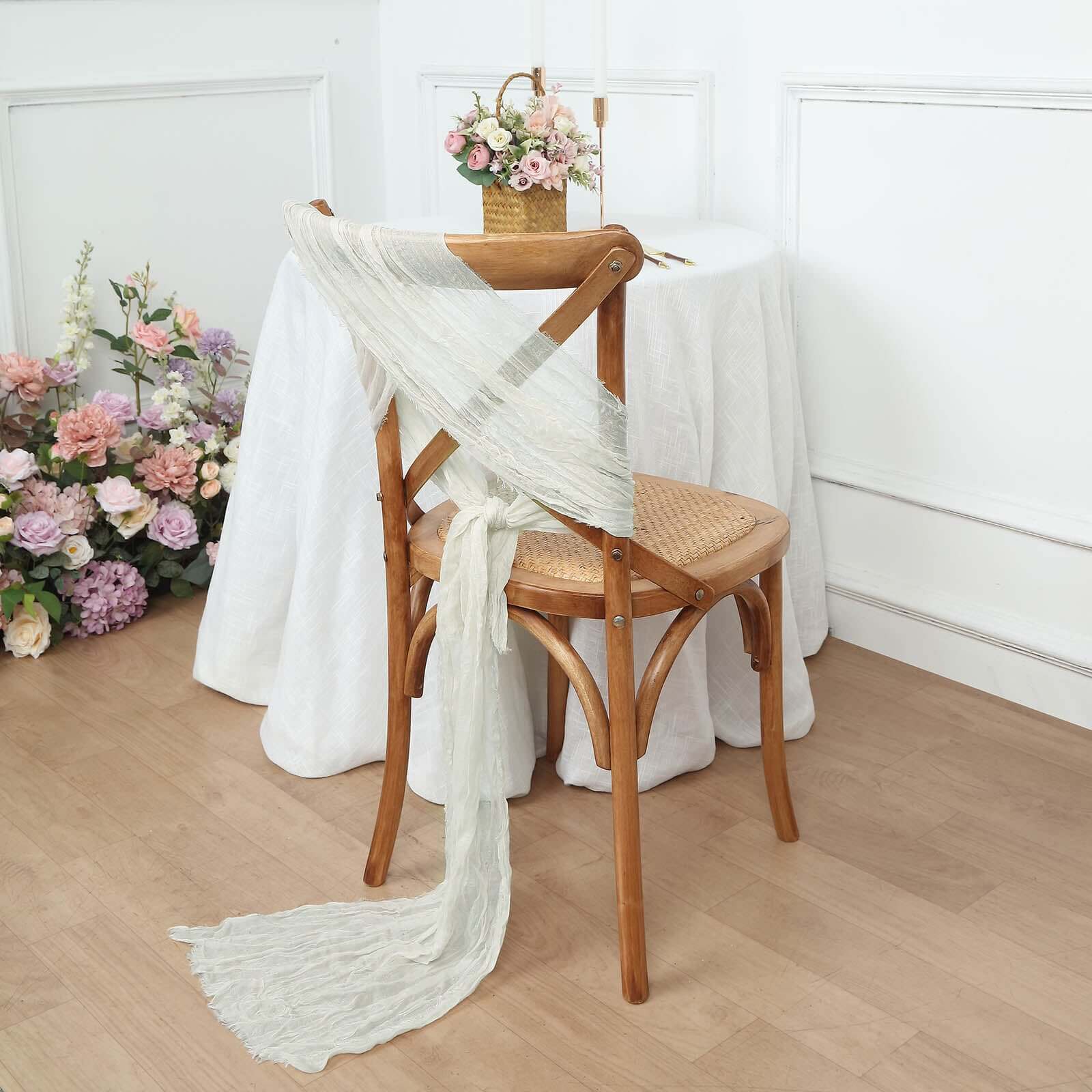 5 Pack Cheesecloth Gauze 16x88 Chair Sashes Ivory - Stylish Boho Decor for Weddings & Gatherings