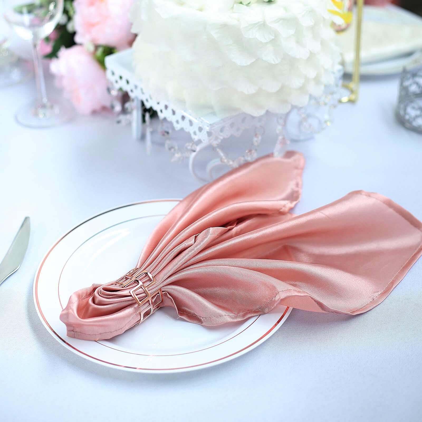 5 Pack Satin 20x20 Napkins Dusty Rose - Luxurious Shine & Smooth Dinner Napkins