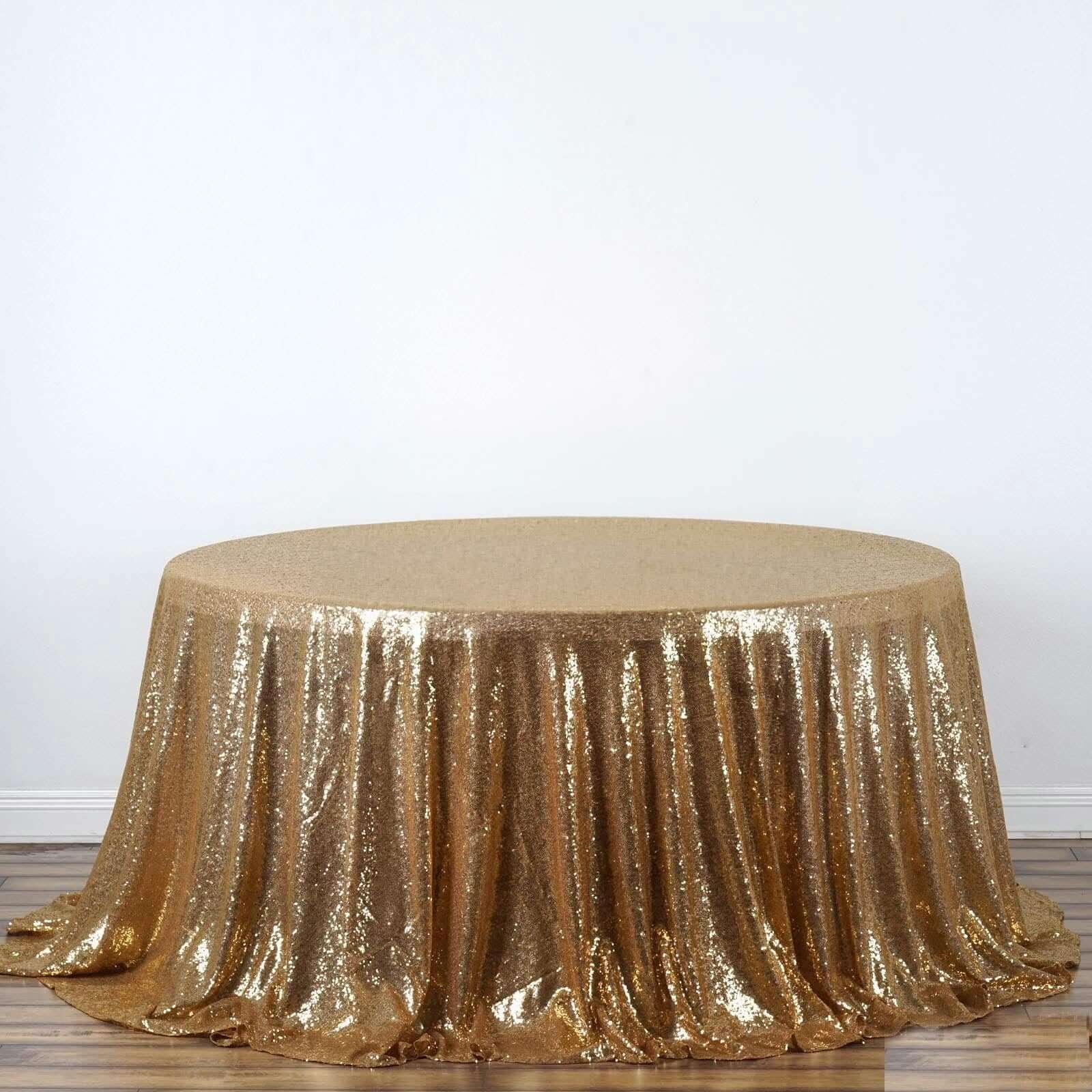 Sequin 132 Round Tablecloth Gold - Seamless Dazzling Design for Refined Events