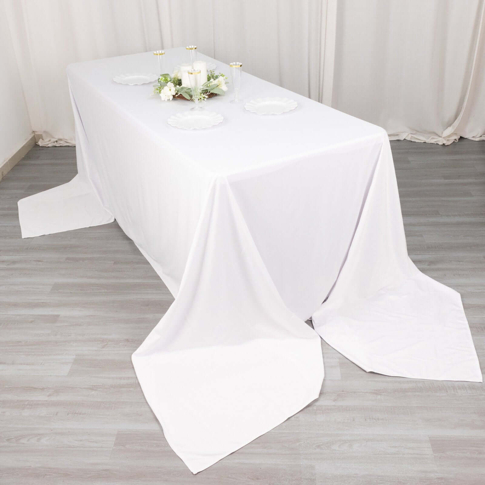 Premium Scuba Rectangular 90x156 Tablecloth White - Wrinkle Free, Stain Resistant & Seamless Table Cover for Weddings and Parties