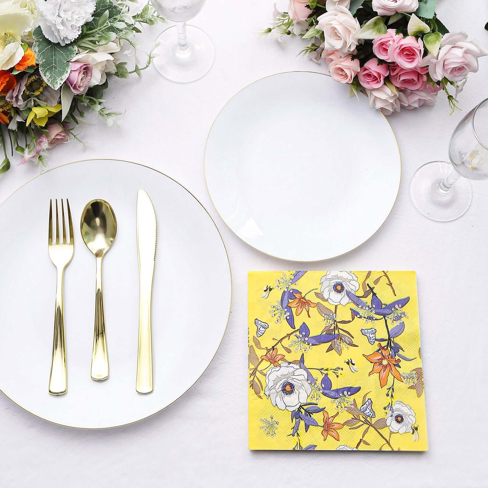 50-Pack Paper Beverage Napkins with Blooming Flowers Design Yellow - 2 Ply Soft 18GSM Floral Wedding Napkins 6.5x6.5