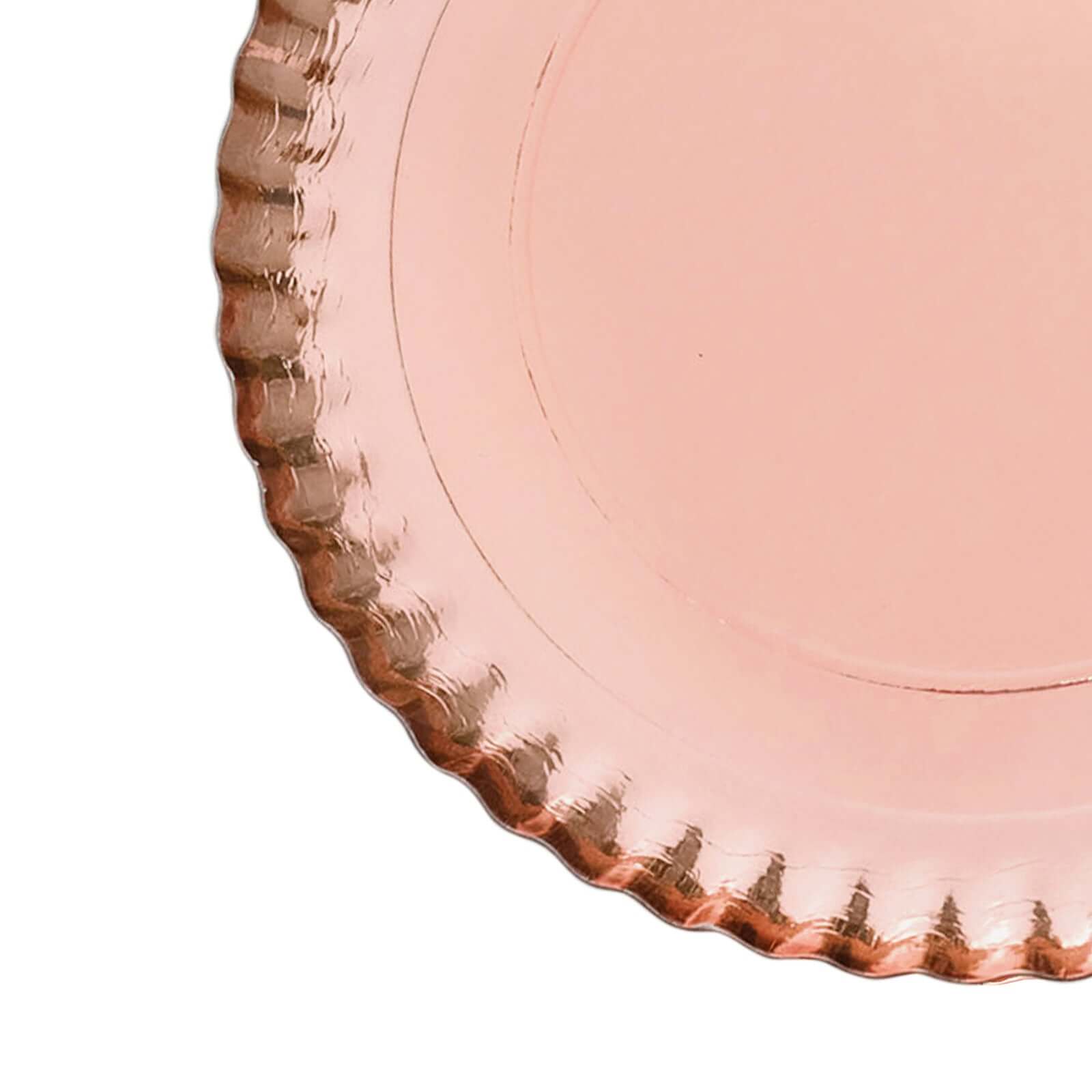 10-Pack Paper 13 Round Charger Plates in Rose Gold with Scalloped Rims - Heavy Duty Disposable 1100GSM Serving Trays