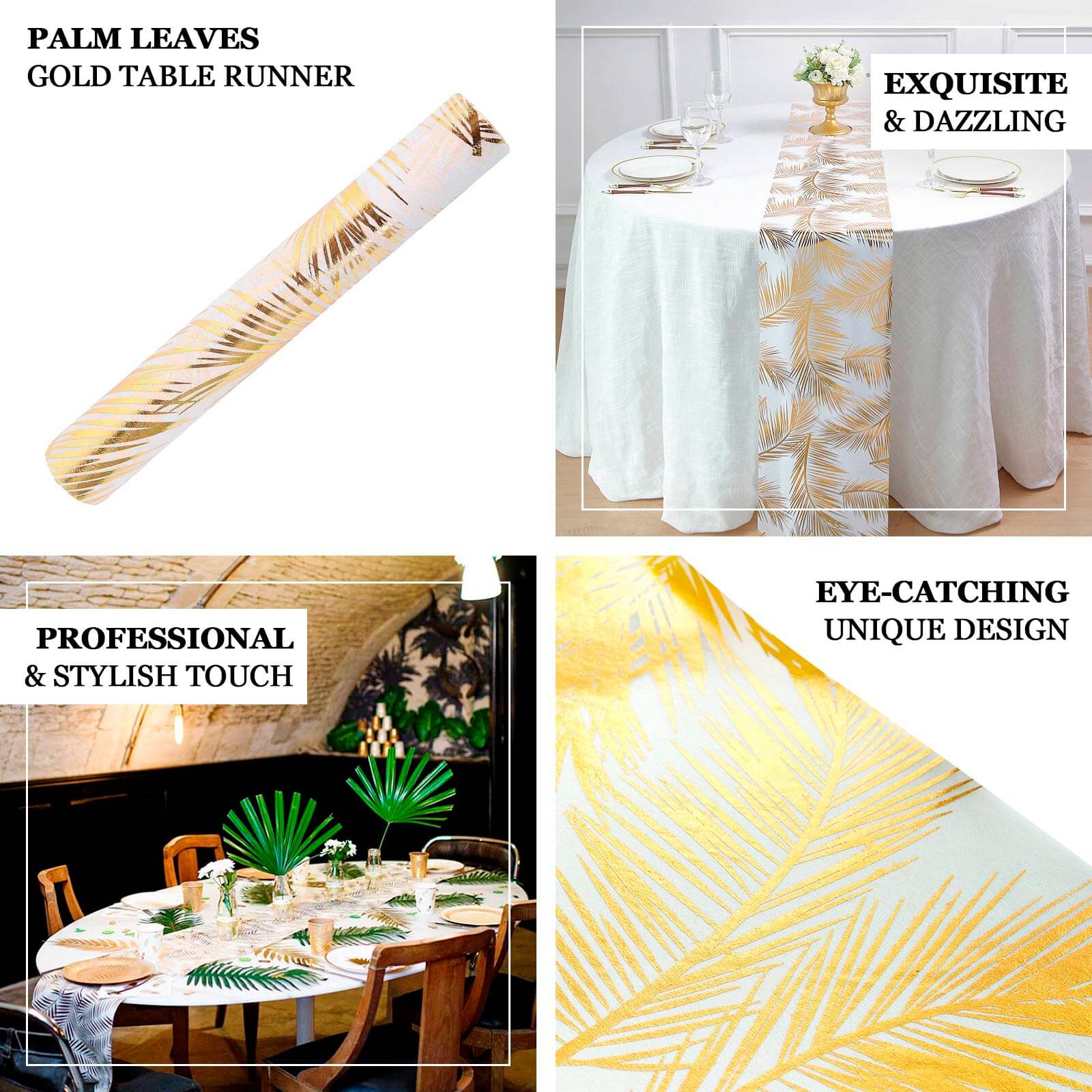 Disposable Table Runner Roll 108 Metallic Gold Foil Palm Leaves Print - Chic Non-Woven Tropical Table Decor for Events