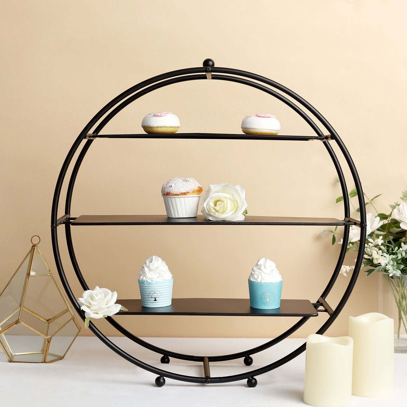 3-Tier Metal Round Cupcake Stand Matte Black - Stylish Dessert Holder Appetizer Display for Modern Weddings Dessert Buffets & Celebrations 21