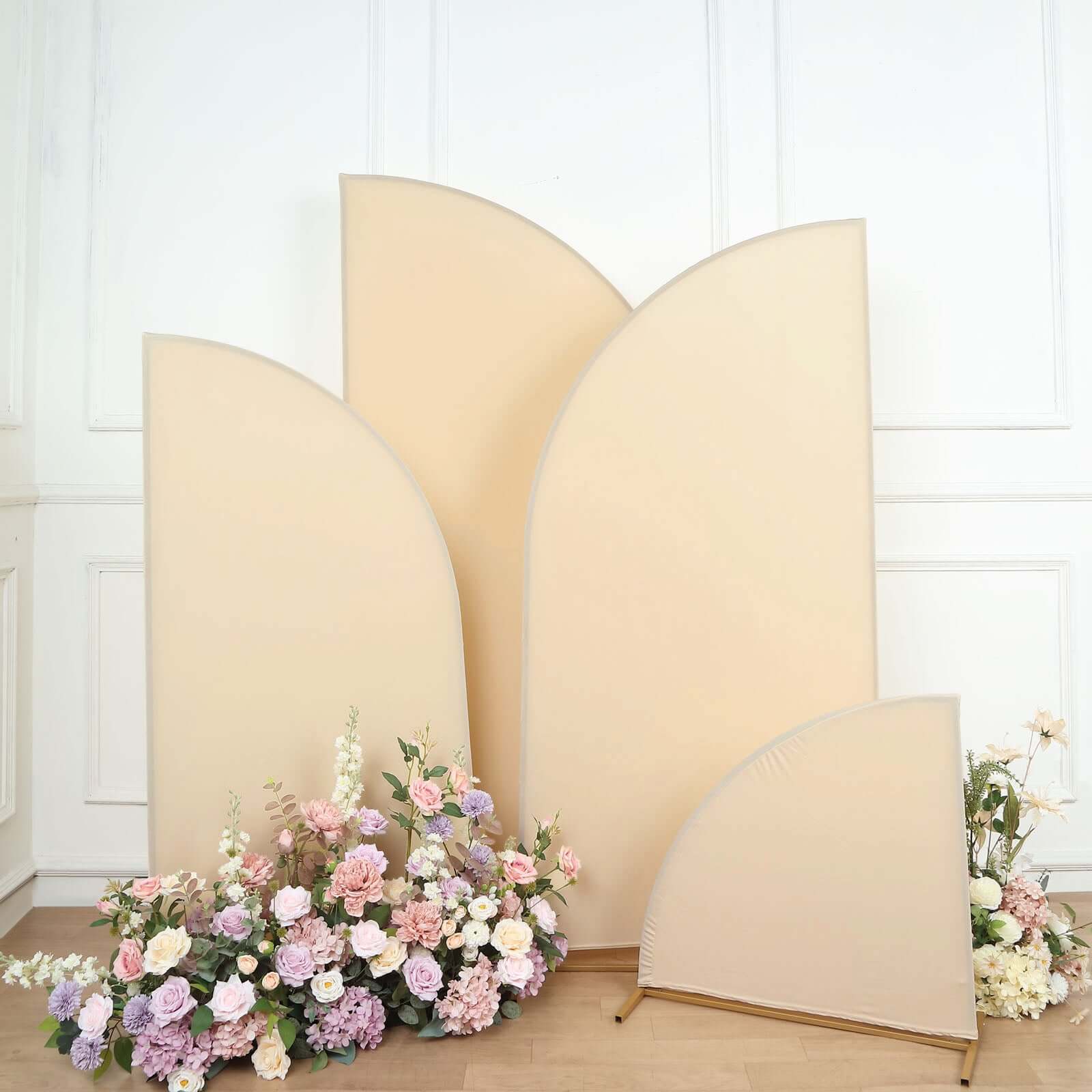 Set of 4 Matte Beige Spandex Half Moon Chiara Backdrop Stand Covers, Custom Fitted Wedding Arch Covers - 2.5ft,5ft,6ft,7ft