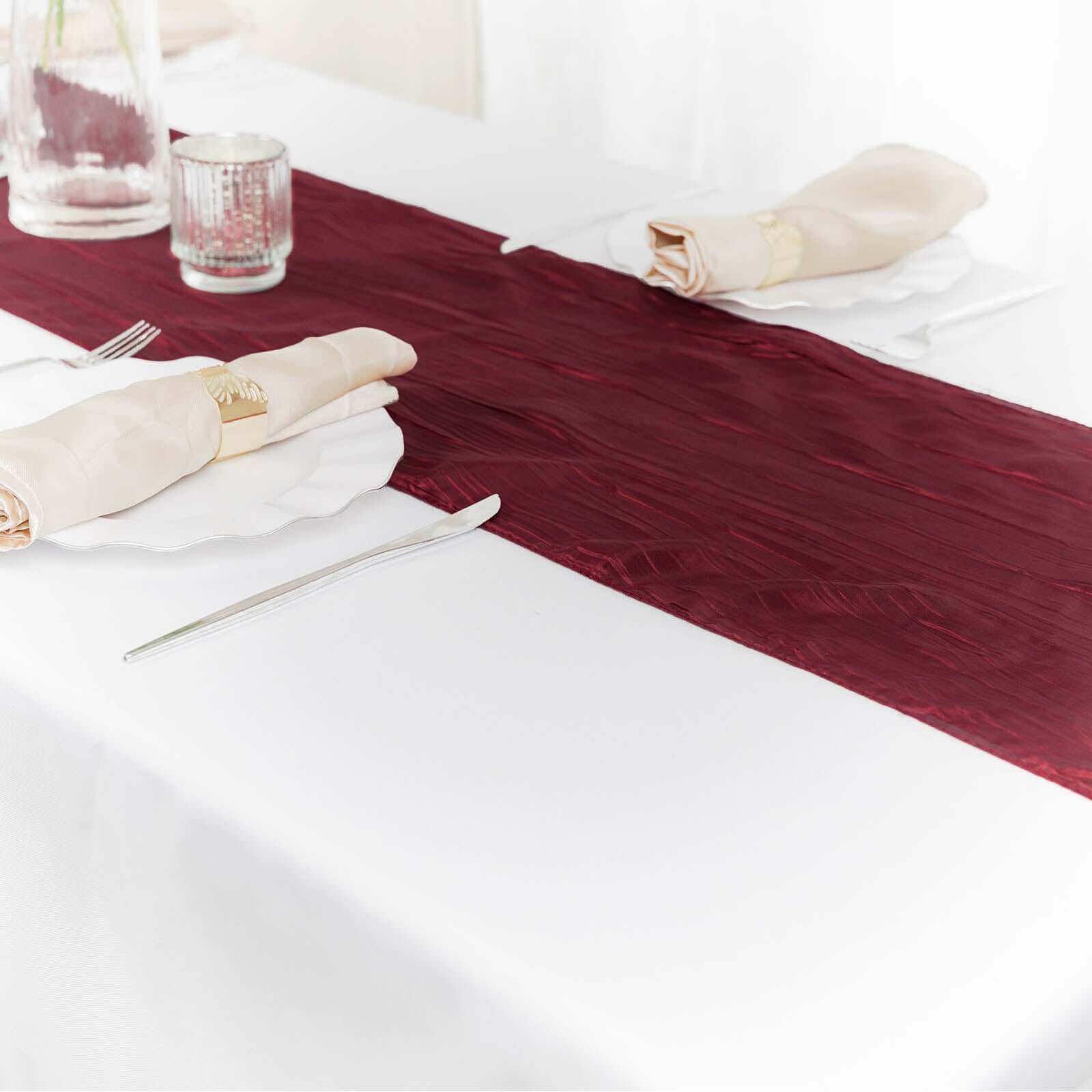 Taffeta 12x108 Table Runner Burgundy - Accordion Crinkle Design
