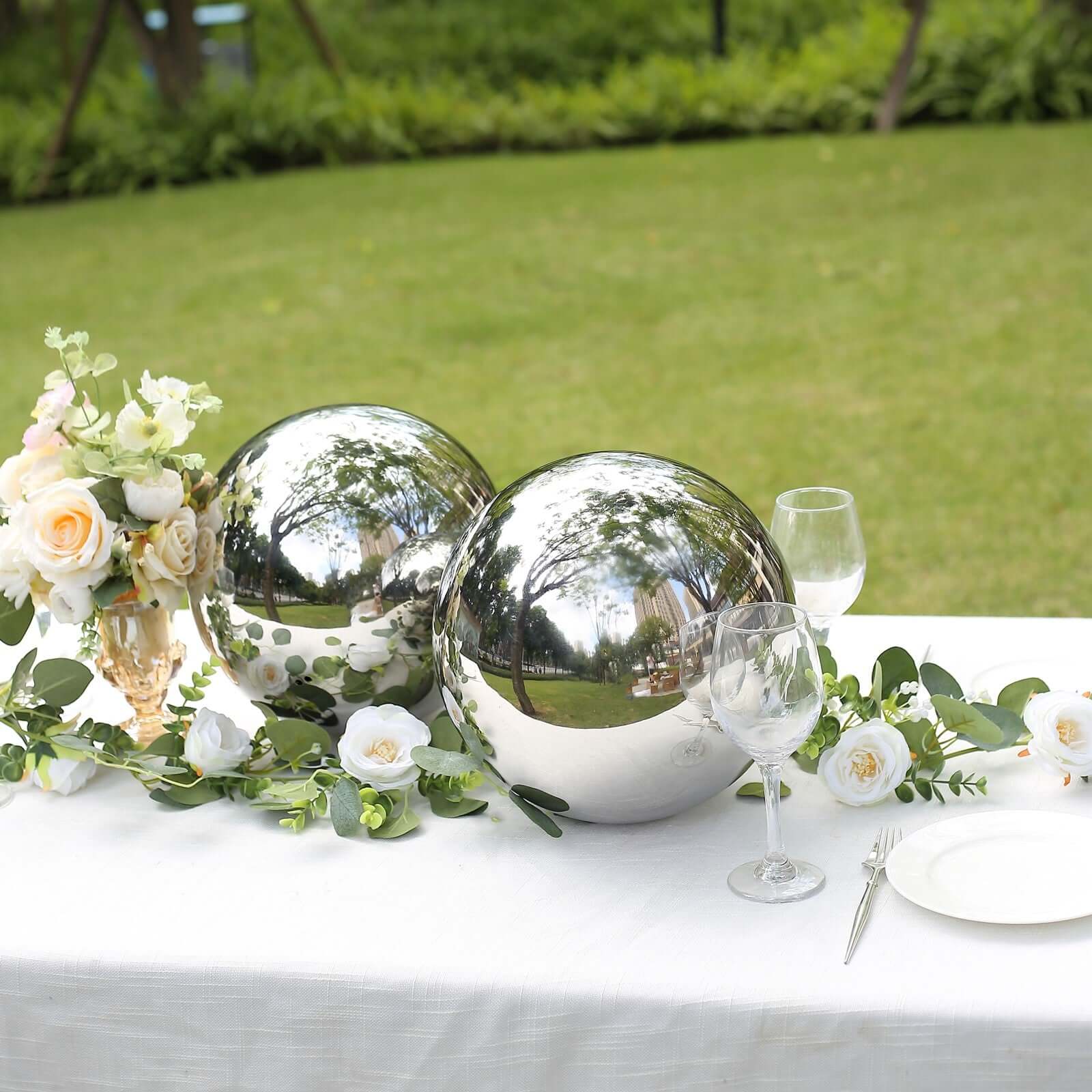 2-Pack Gazing Globe Mirror Ball Reflective Hollow Stainless Steel Silver Spheres - Decorative Outdoor Garden Display 12