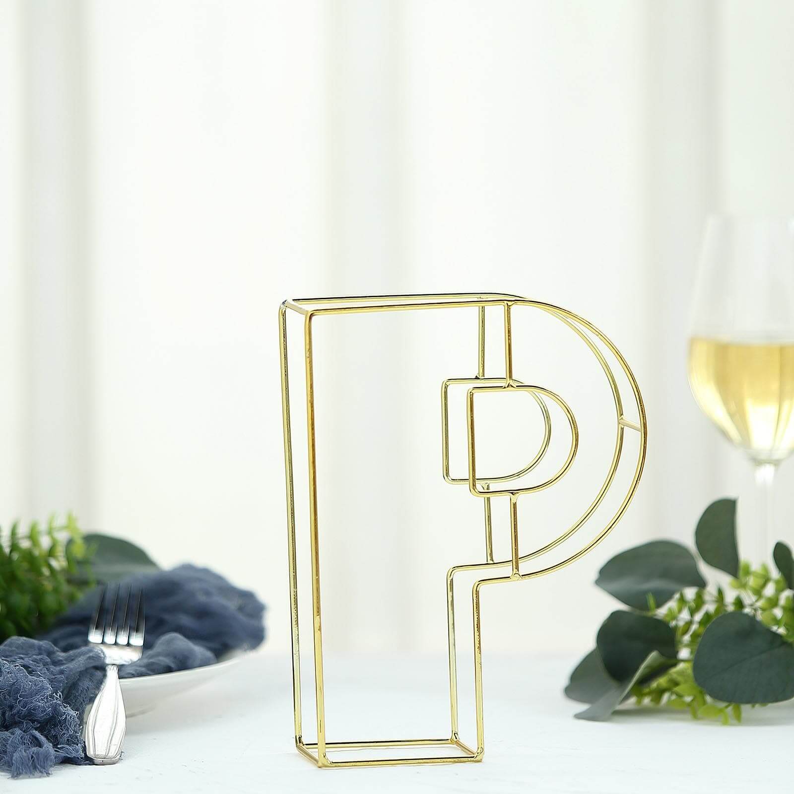 8 Tall Gold Freestanding 3D Decorative Wire Letter, Wedding Centerpiece - P