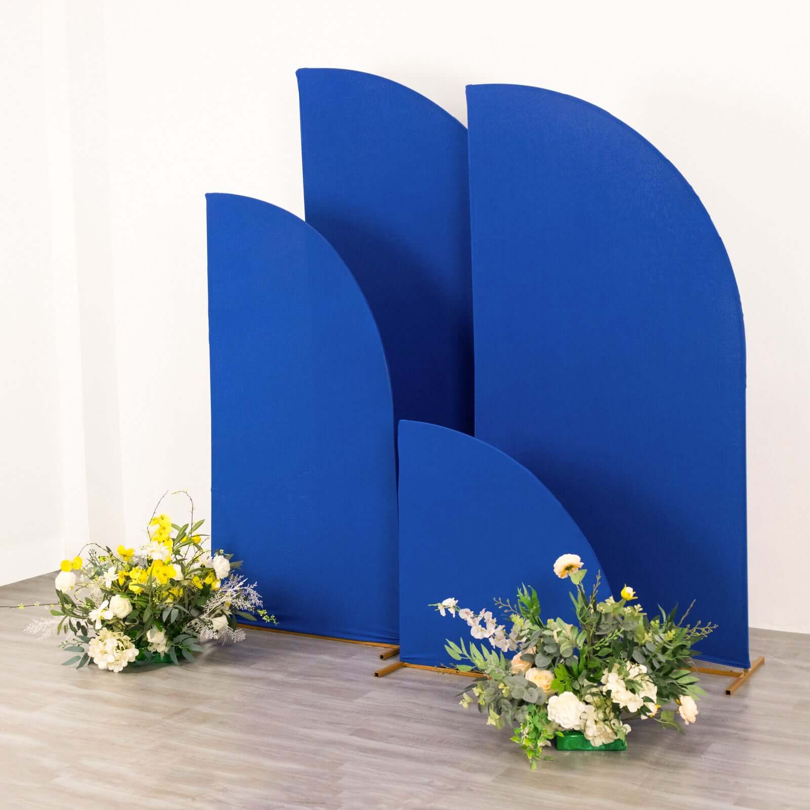 Set of 4 Matte Royal Blue Spandex Half Moon Chiara Backdrop Stand Covers, Custom Fitted Wedding Arch Covers - 2.5ft,5ft,6ft,7ft