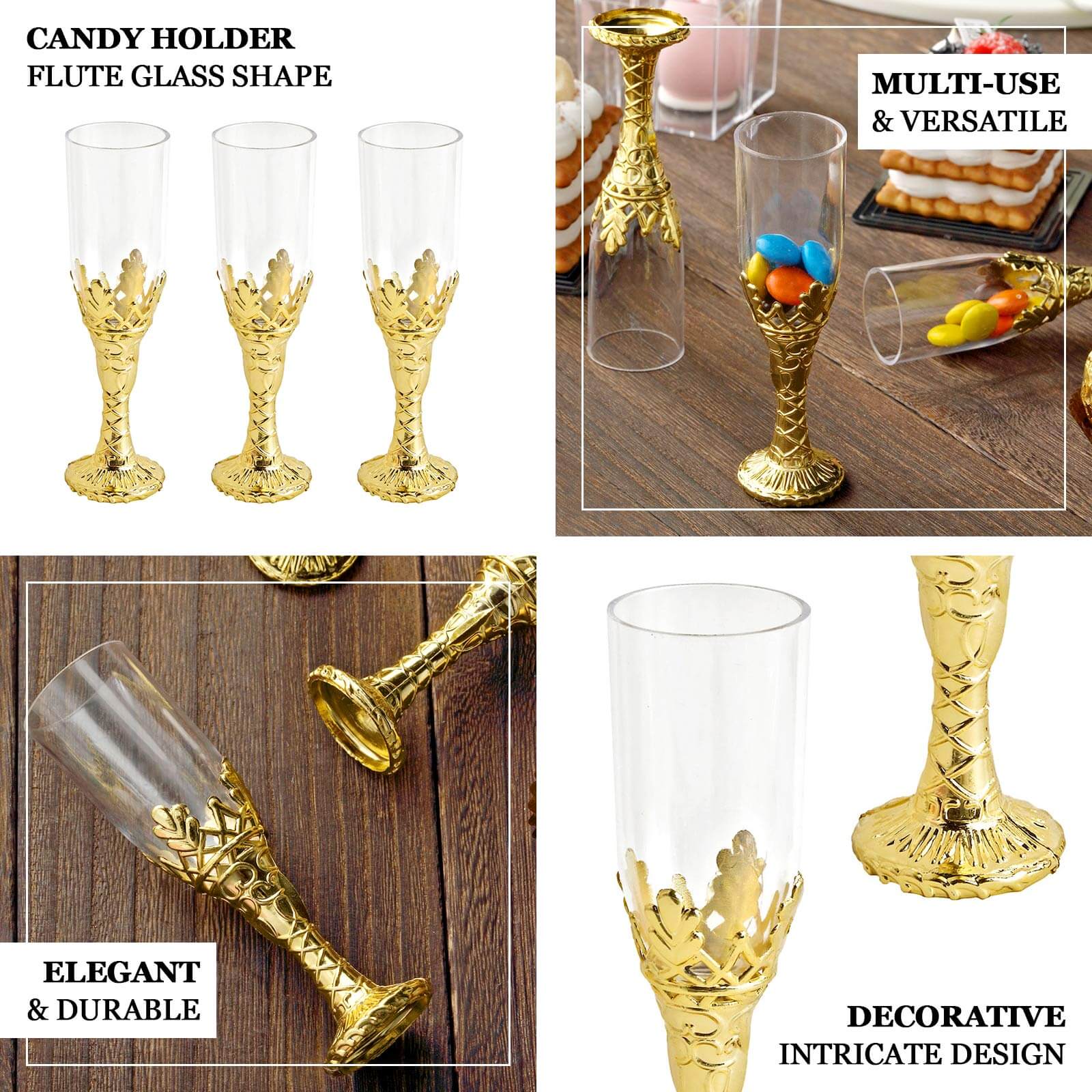 12-Pack Plastic Fillable Mini Candy Container in Champagne Bottle Style Clear Gold - Candy Treat Favor Boxes 4