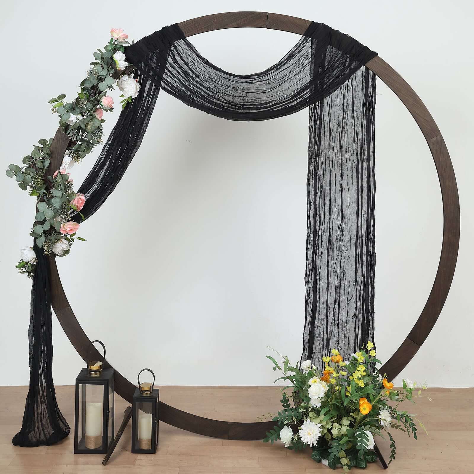 20ft Black Gauze Cheesecloth Fabric Wedding Arch Drapery, Window Scarf Valance, Boho Decor Arbor Curtain Panel