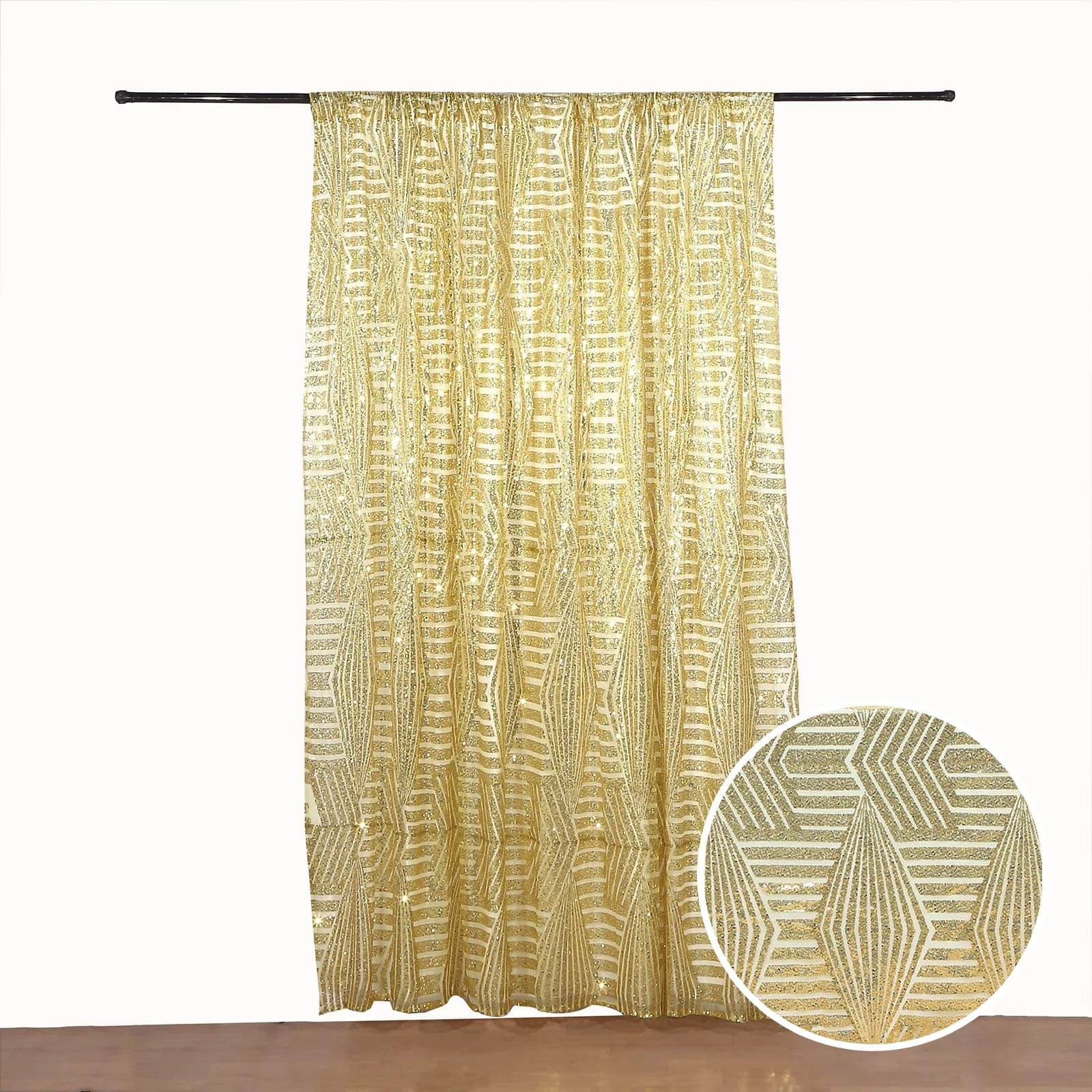 8ftx8ft Gold Geometric Sequin Event Curtain Drapes with Satin Backing, Seamless Opaque Sparkly Backdrop Event Panel in Diamond Glitz Pattern