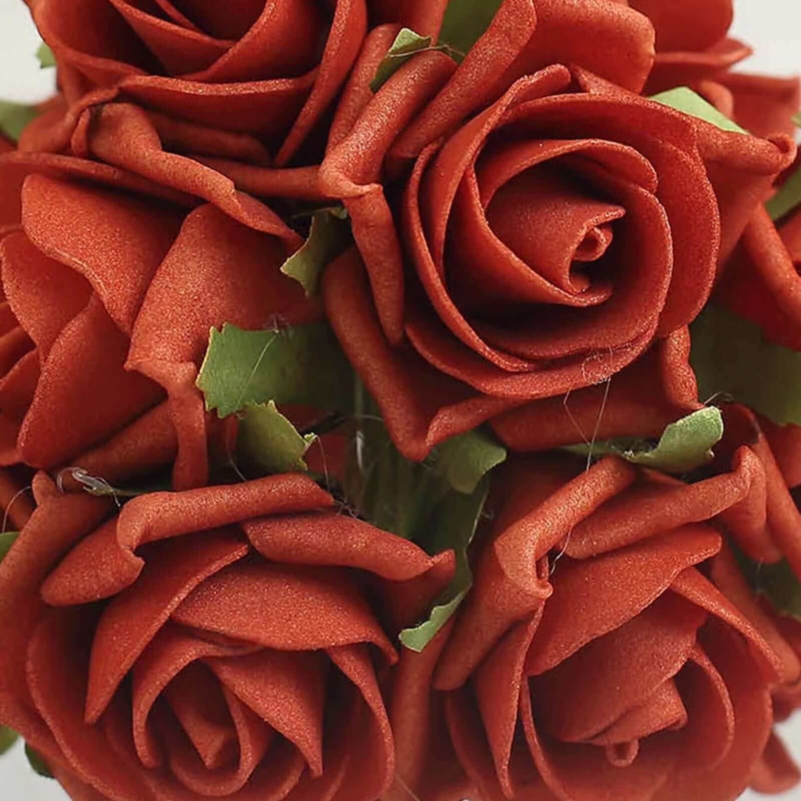 24 Roses 2 Terracotta (Rust) Artificial Foam Flowers With Stem Wire and Leaves