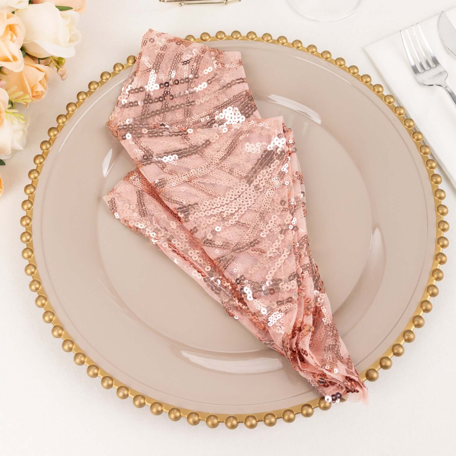 Sequin Mesh 20x20 Napkin Blush - Wave Embroidered Reusable Napkin