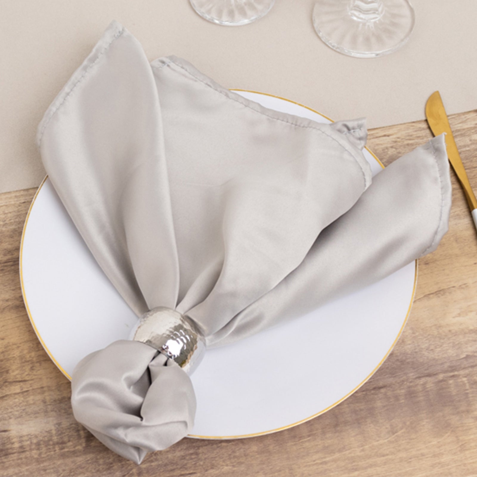 5 Pack Lamour Satin 20x20 Napkins Silver - Soft Matte Finish Dinner Napkins