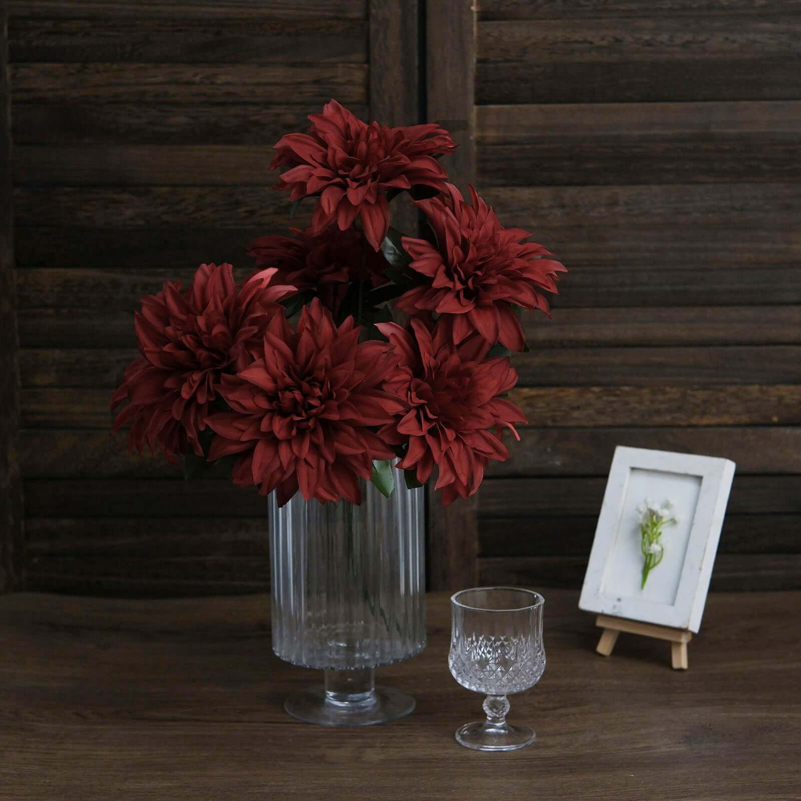 2 Bouquets 20 Burgundy Artificial Silk Dahlia Flower Spray Bushes