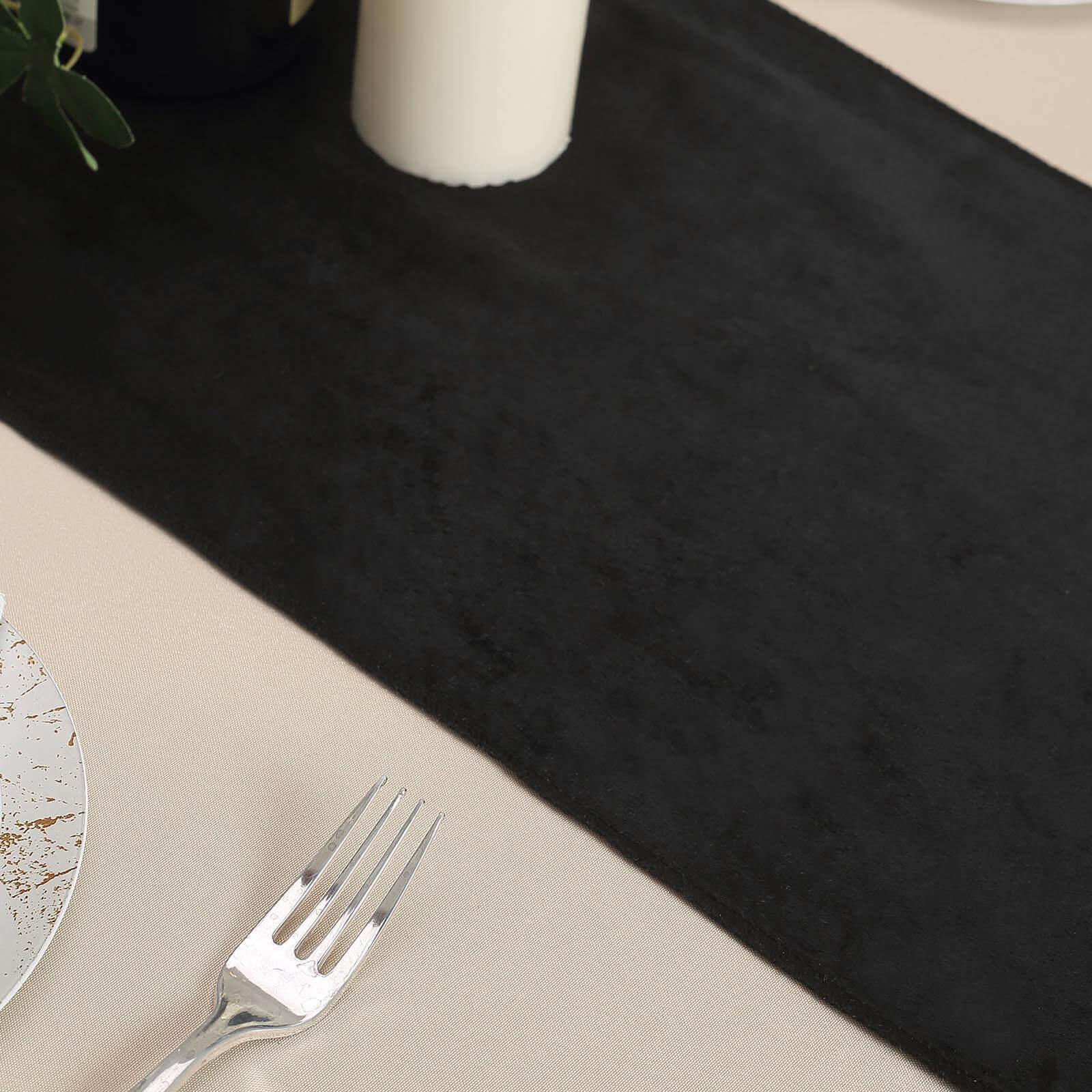 Premium Velvet 12x108 Table Runner Black - Sheen Finish Reusable Table Decor