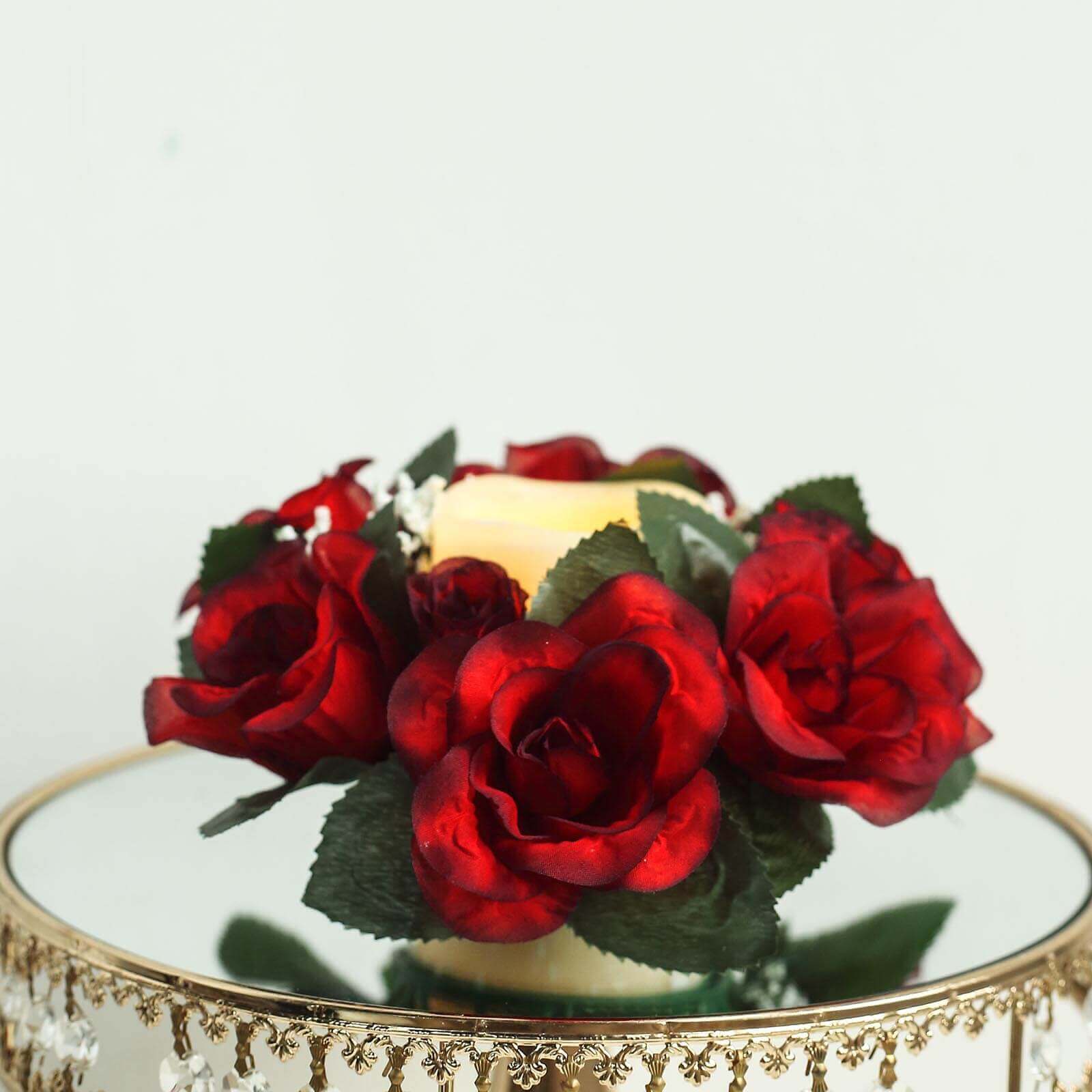 4 Pack 3 Black Red Artificial Silk Rose Flower Candle Ring Wreaths