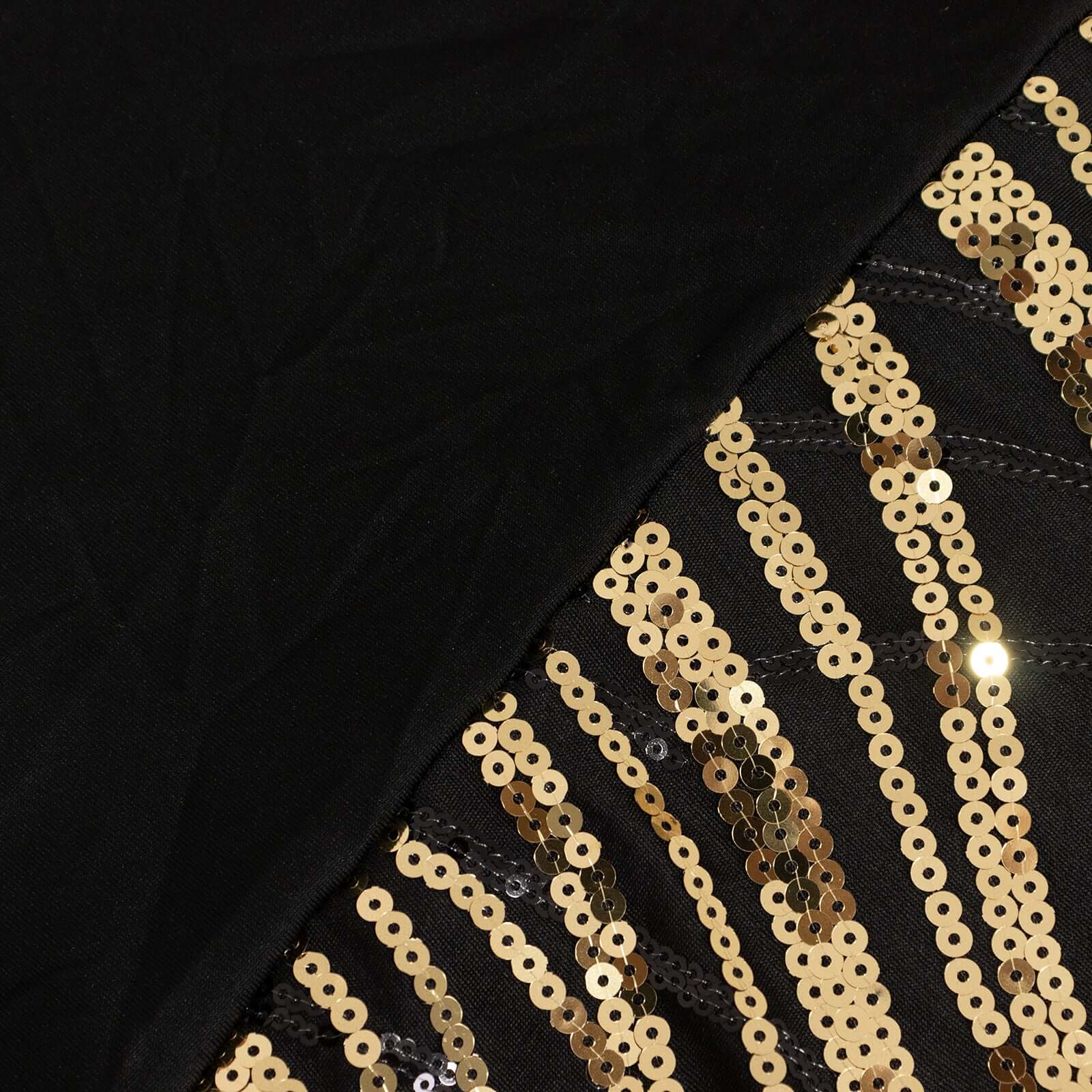 Sequin Stretch Spandex 72x30 Rectangle Tablecloth Black/Gold Wave Embroidered Design Four-Way Stretch Shimmering Table Cover for Luxe Event Decor