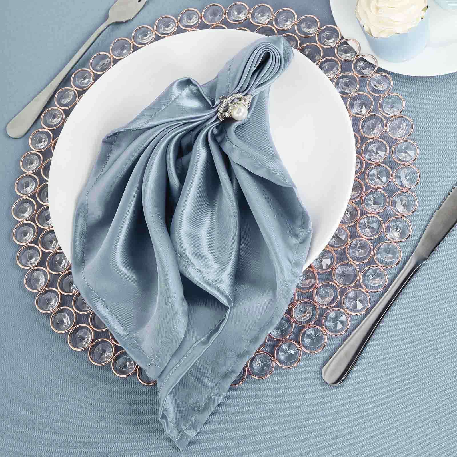 5 Pack Satin 20x20 Napkins Dusty Blue - Luxurious Shine & Smooth Dinner Napkins