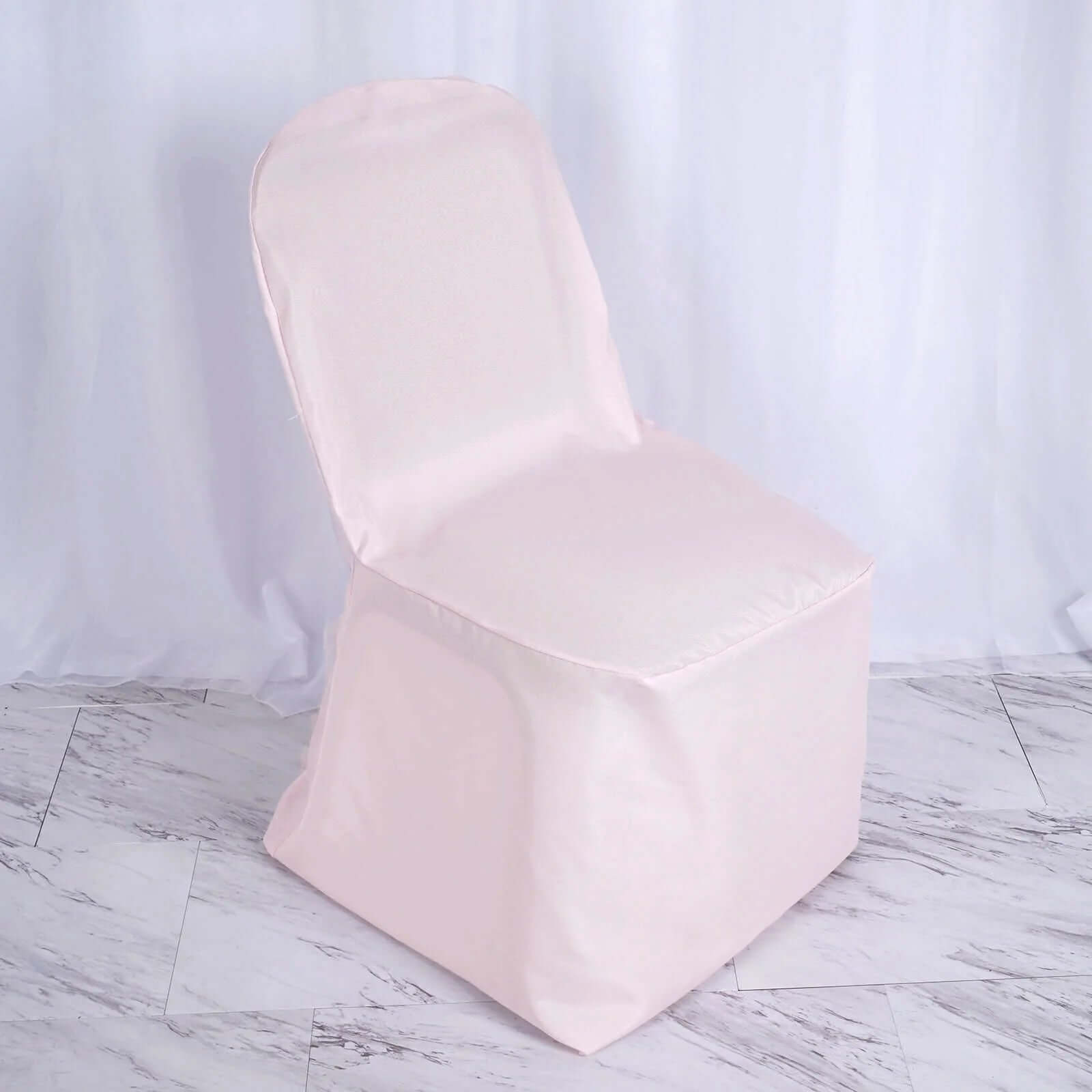 10 Pack Polyester Chair Cover for Banquet Chairs Blush - Stain-Resistant Reusable Slip-On Slipcover