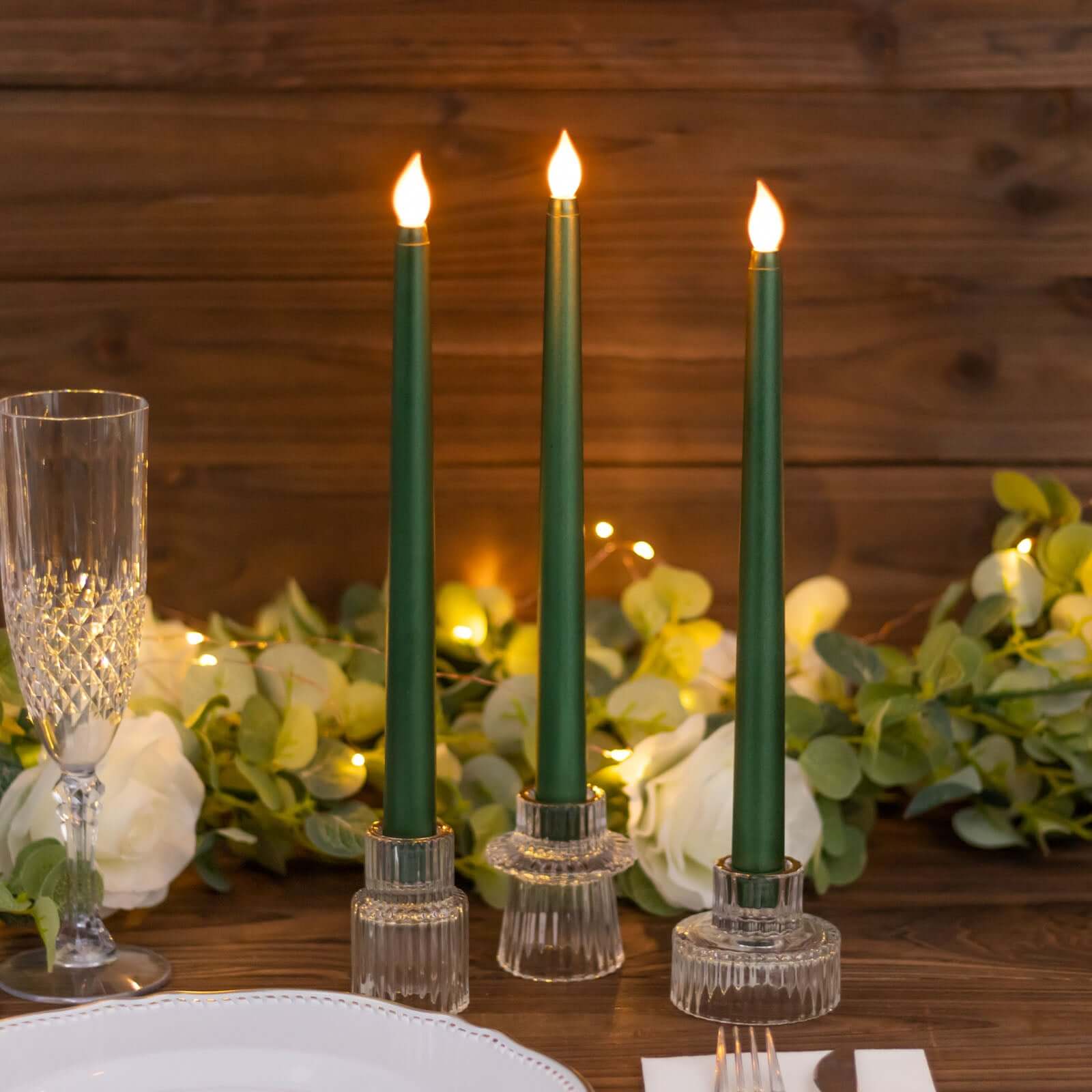 3-Pack LED Decorative Lighting Warm Flickering Hunter Emerald Green - Flameless Taper Candles 11