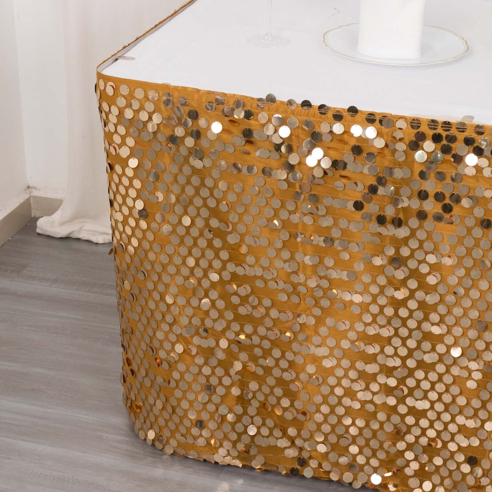 Payette Sequin 21ft Table Skirt Gold - Dual Layered Satin for Shimmering Event Décor