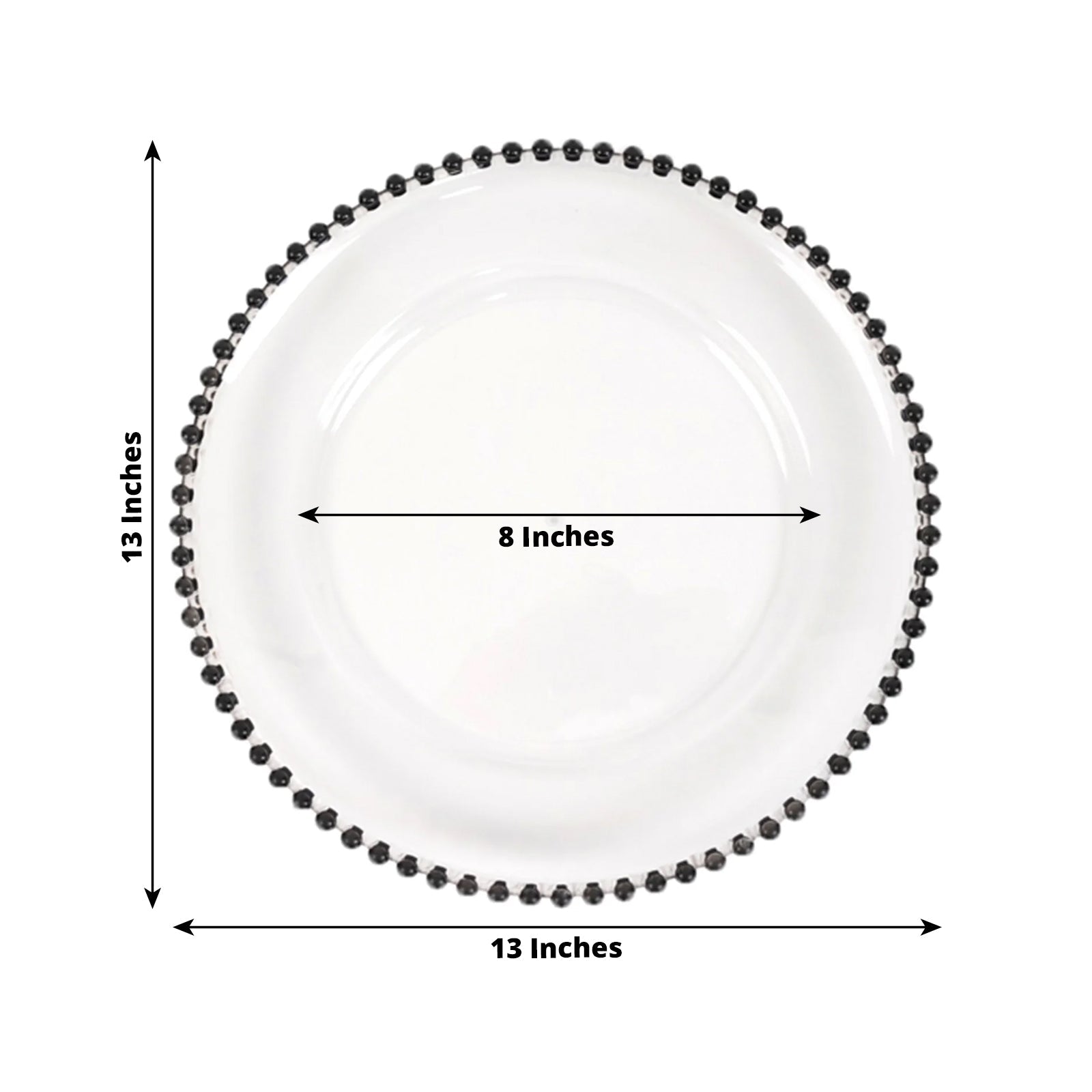 6-Pack Acrylic Round Charger Plates 13 in Clear with Black Beaded Rim, Decorative Dinner Party Charger Tableware