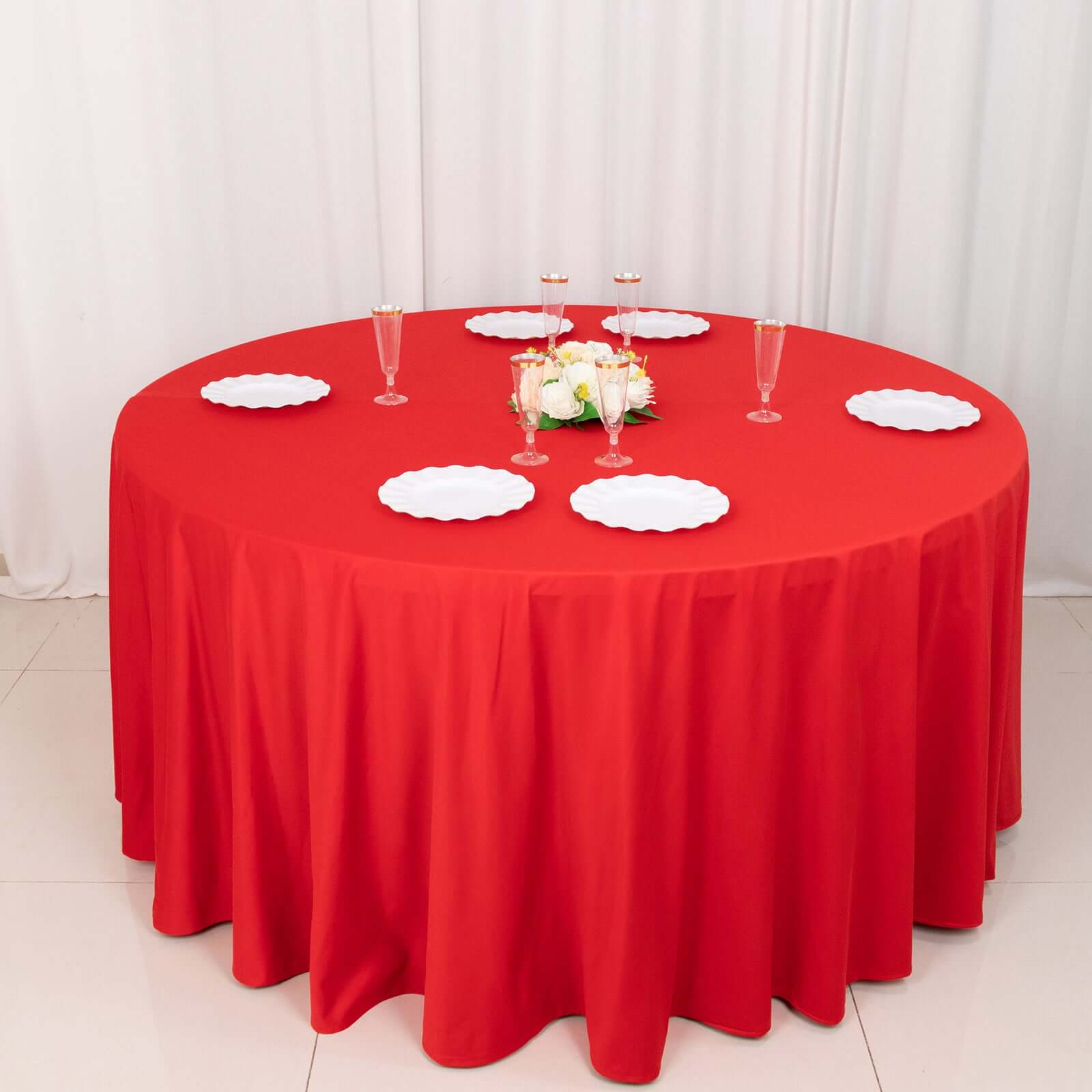 Premium Scuba Round 120 Tablecloth Red - Wrinkle Free & Stain Resistant Seamless Table Cover