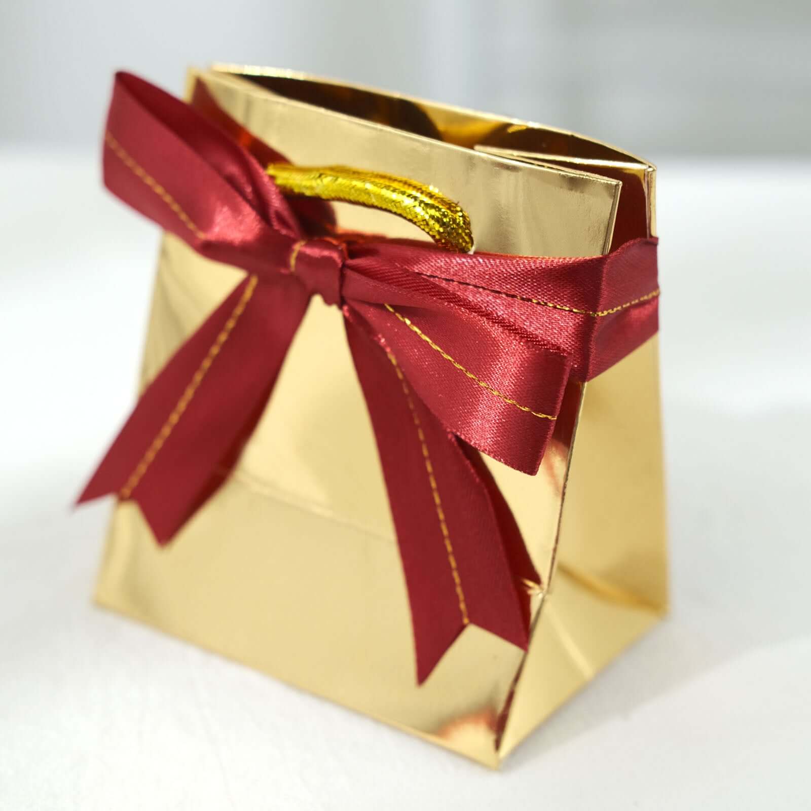 50 Pack Burgundy 10 Pre Tied Satin Ribbon Bows With Gold Foil Lining For Gift Basket and Party Favors Decor