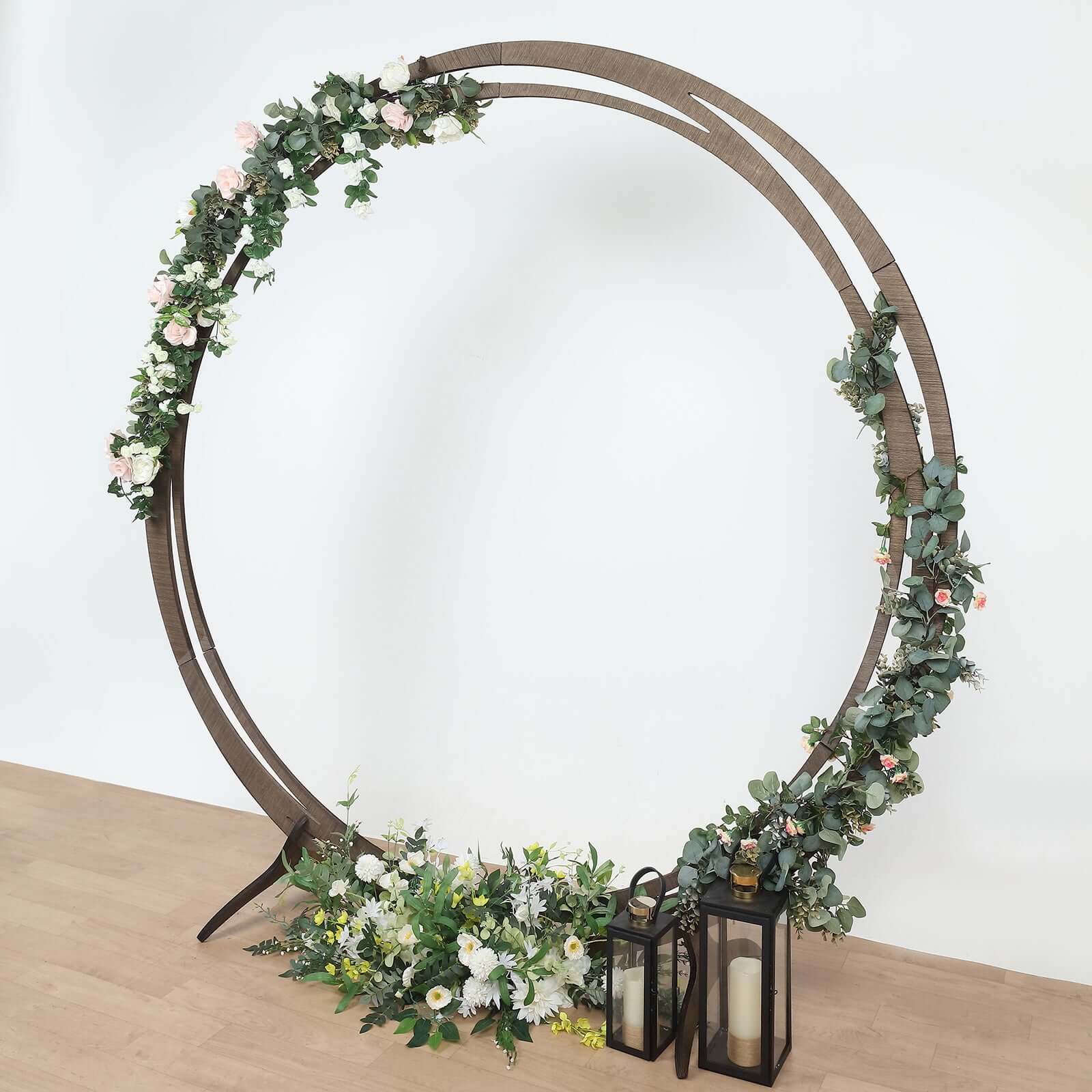 8ft Natural Brown Wood Round Event Party Arbor Backdrop Stand, Rustic DIY Wedding Arch