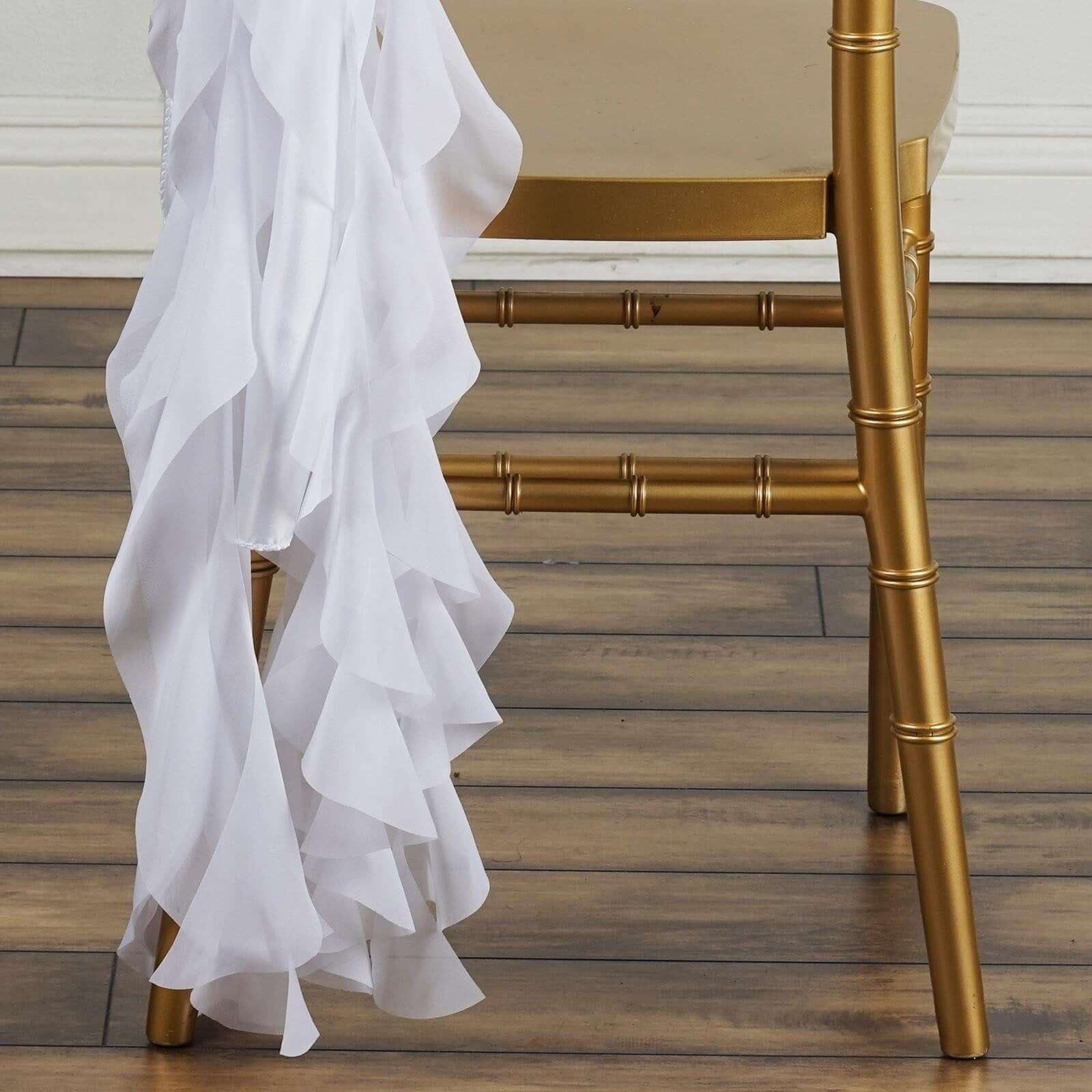 1 Set Chiffon Hoods Chair Sashes with Willow Ruffles Design White - Stylish Decor for Weddings & Gatherings