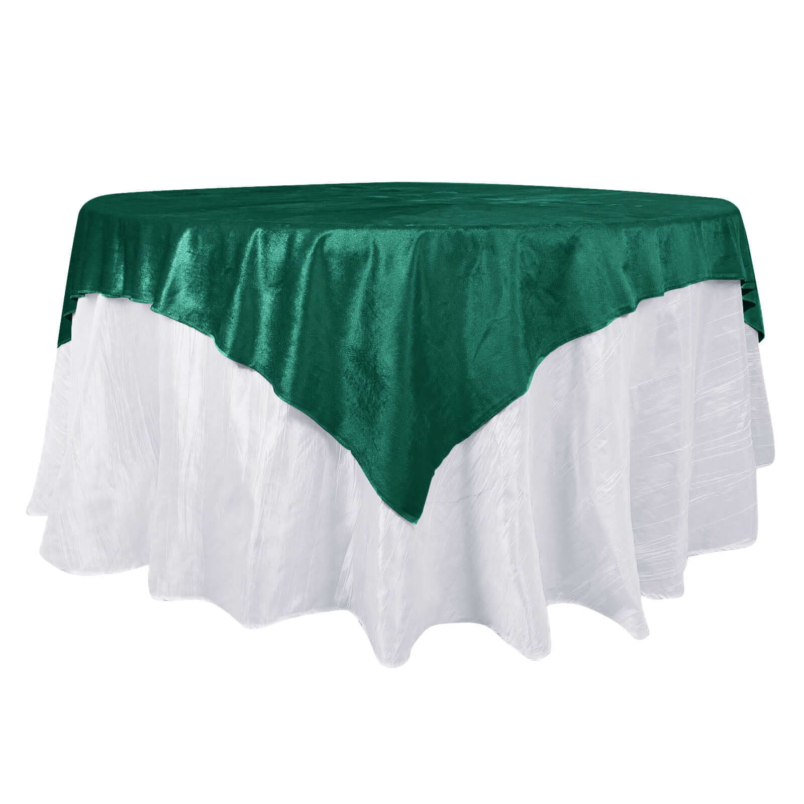 Velvet 72x72 Table Overlay Square Tablecloth Hunter Emerald Green - Premium Soft Finish Table Topper