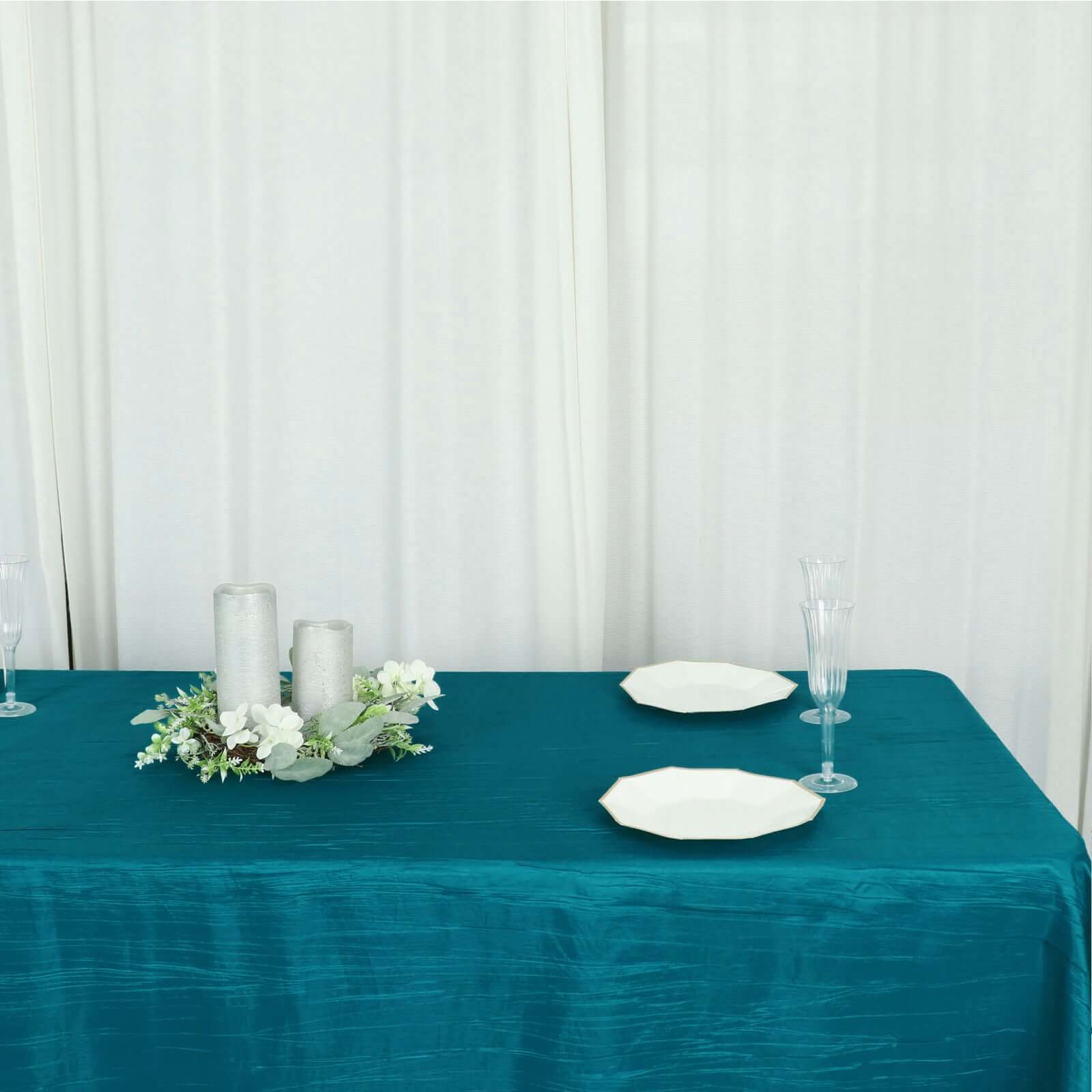 Taffeta 90x132 Rectangle Tablecloth Teal - Seamless Accordion Crinkle Table Cover