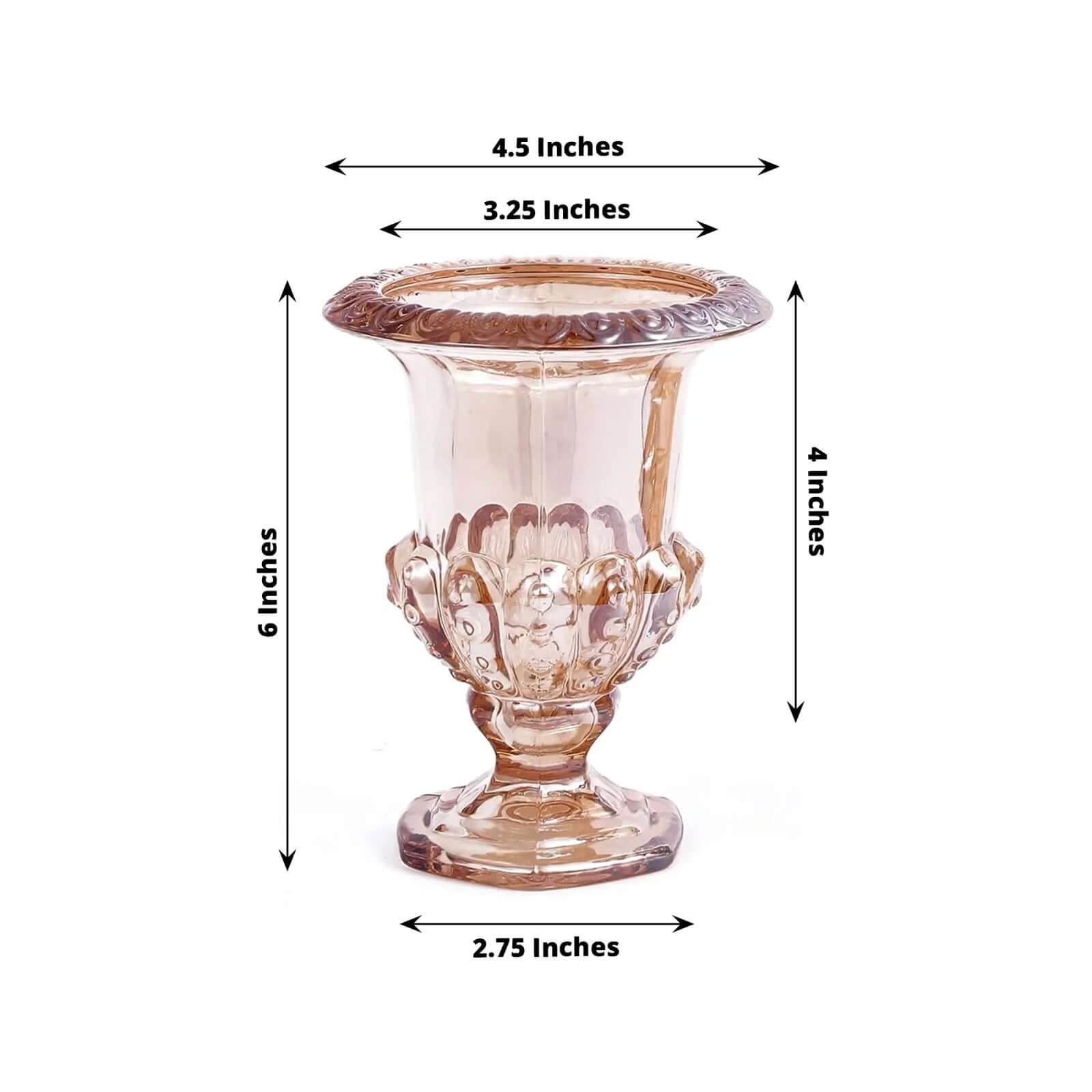 2-Pack Glass Mini Pedestal Flower Vases in Classic Roman Urn Style Amber Gold - Sophisticated Wedding Table Centerpieces 6