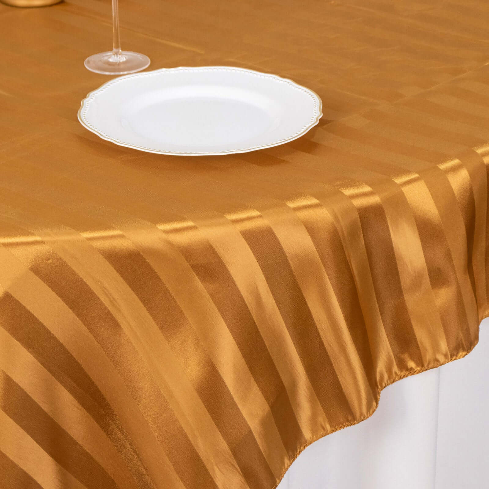 Satin 72x72 Table Overlay Square Tablecloth Gold - Stripe Table Topper