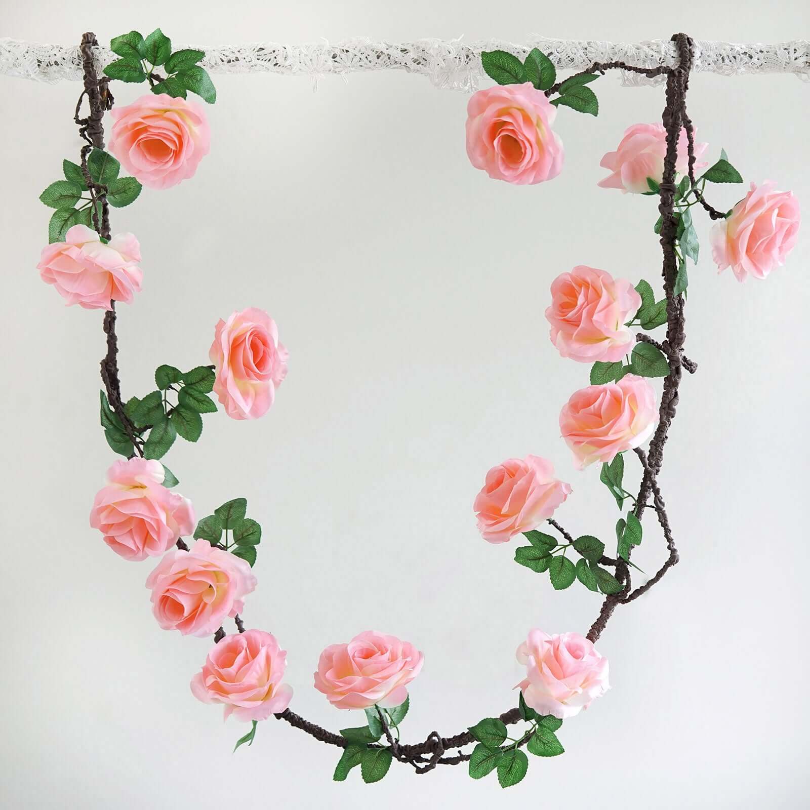 6ft Pink Artificial Silk Rose Hanging Flower Garland, Faux Vine