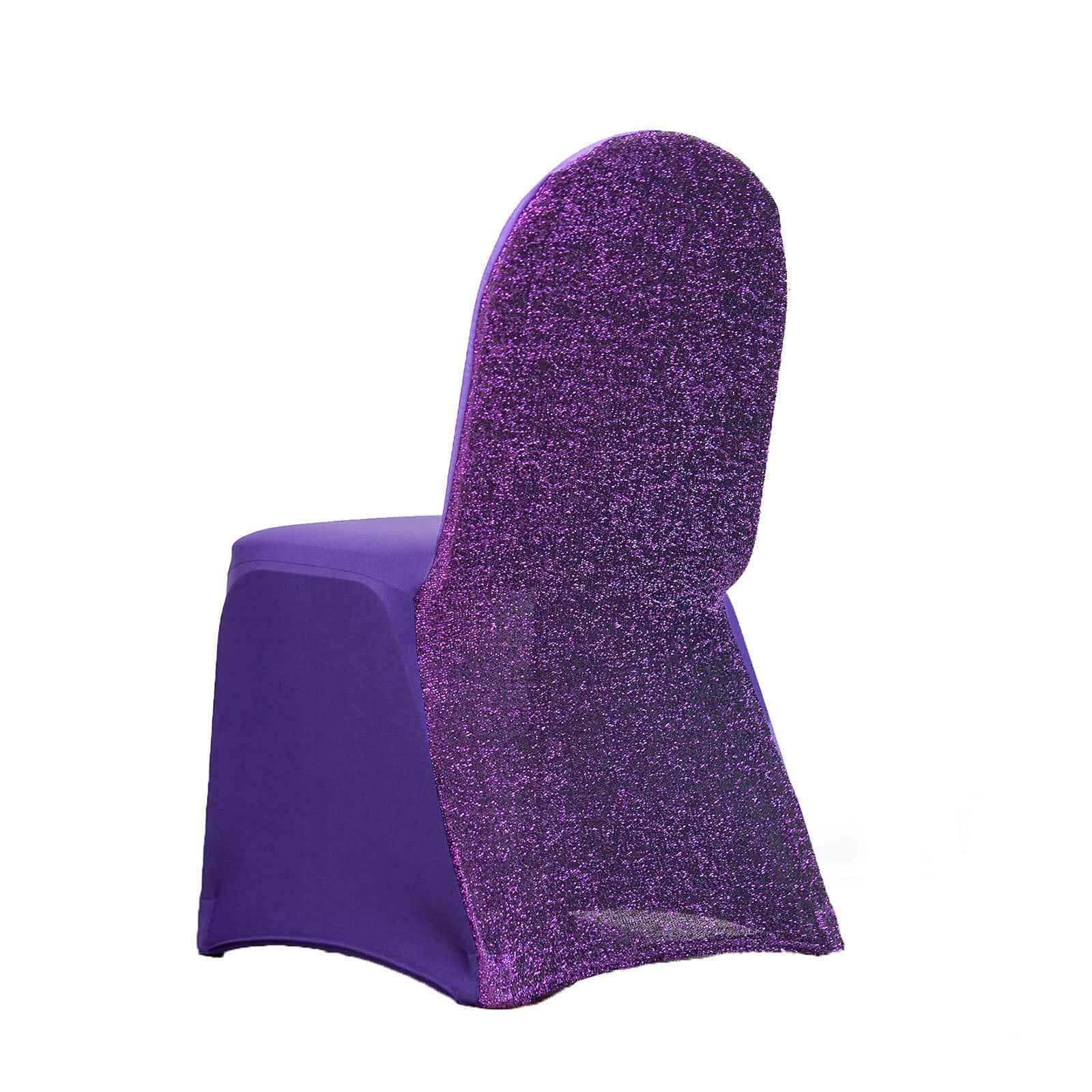 Spandex Chair Cover with Metallic Shimmer Tinsel Back for Banquet Chairs Purple - Fitted Slipcover